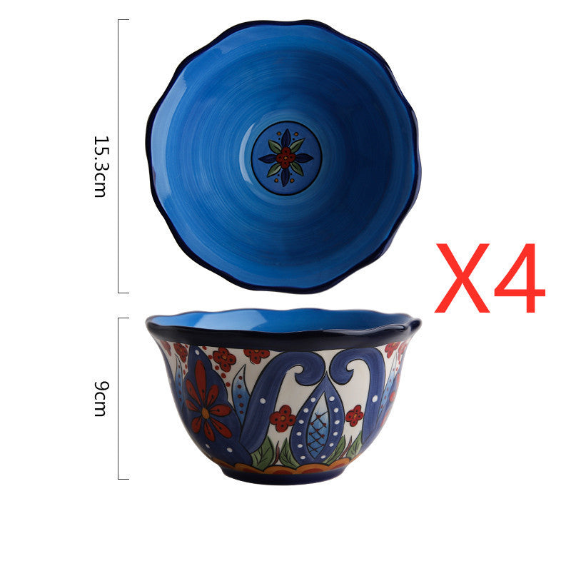 Bohemian French-Style Hand-Painted Ceramic Tableware Bowl