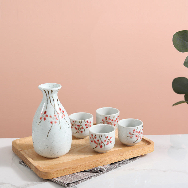 Yanagizakura Ceramic Sake Wine Set with Carafe and 4 Cups