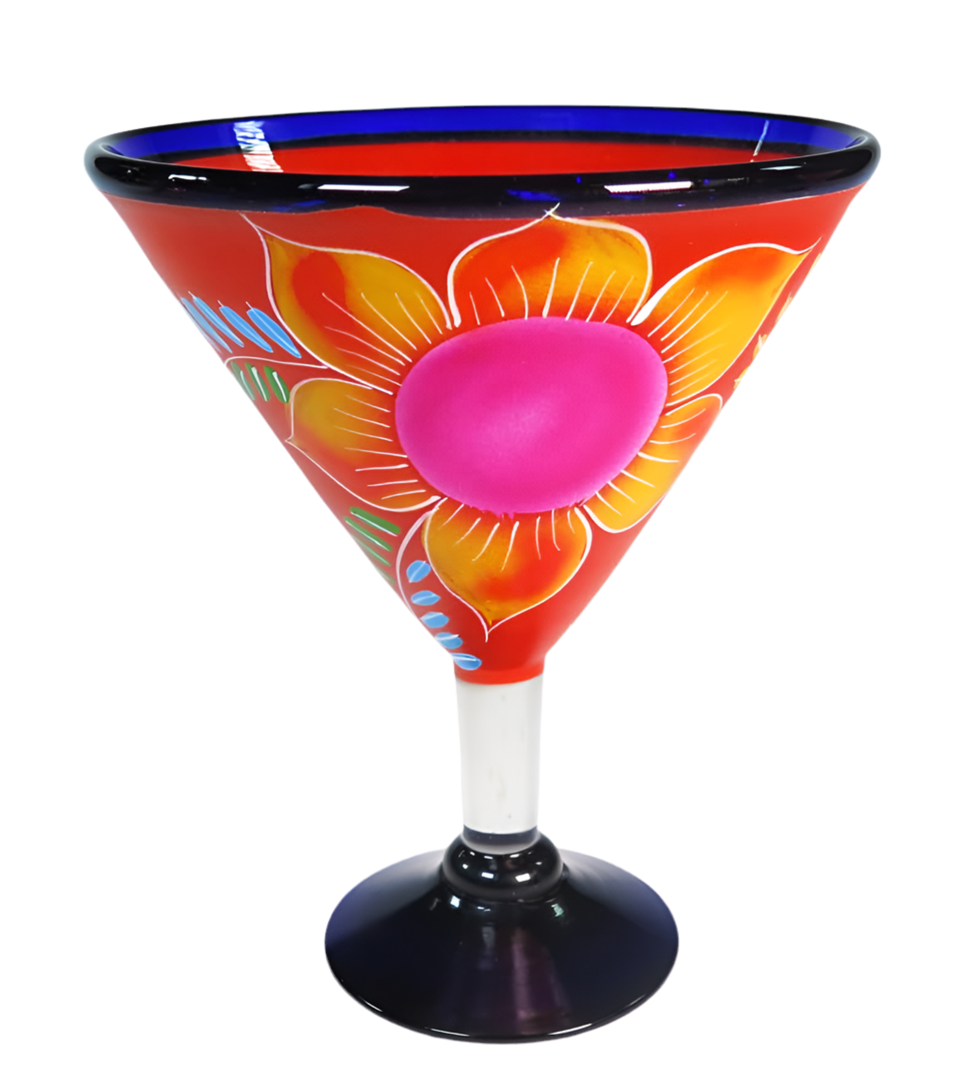 Eye4Art Hand-Blown and Hand-Painted Mexican Margarita Glasses and Pitcher (5-Piece Set)