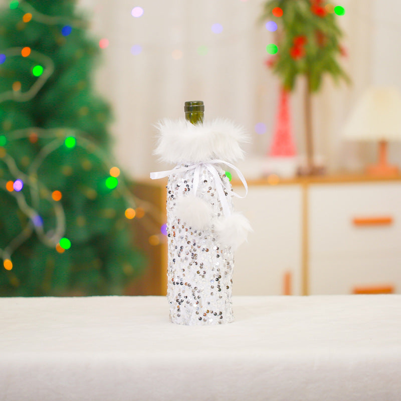 Winter or Christmas Themed Plush Wine Bags for Gifts or Festive Table Decor