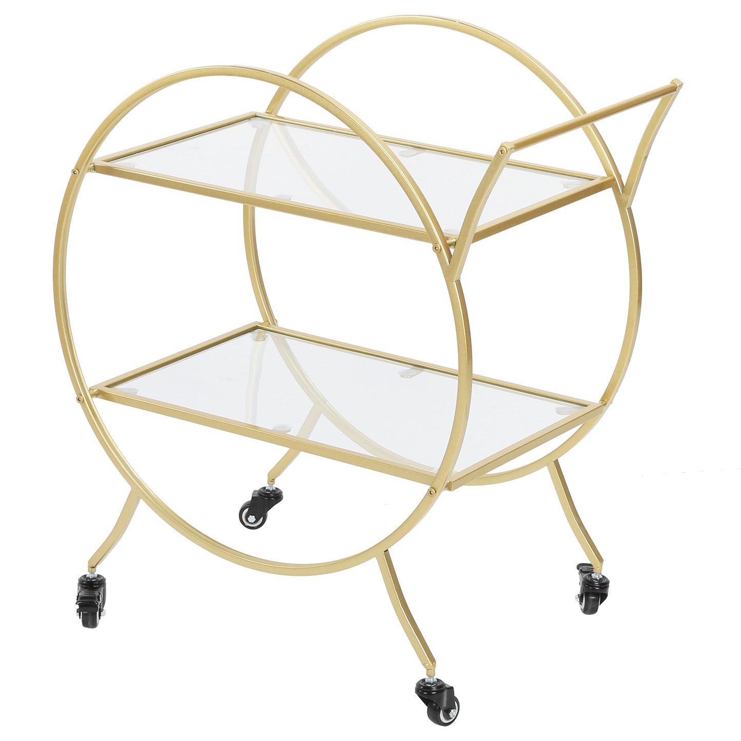 Glam Contemporary 2-Tier Gold-Toned Kitchen Trolley Bar and Serving Cart with Wheels
