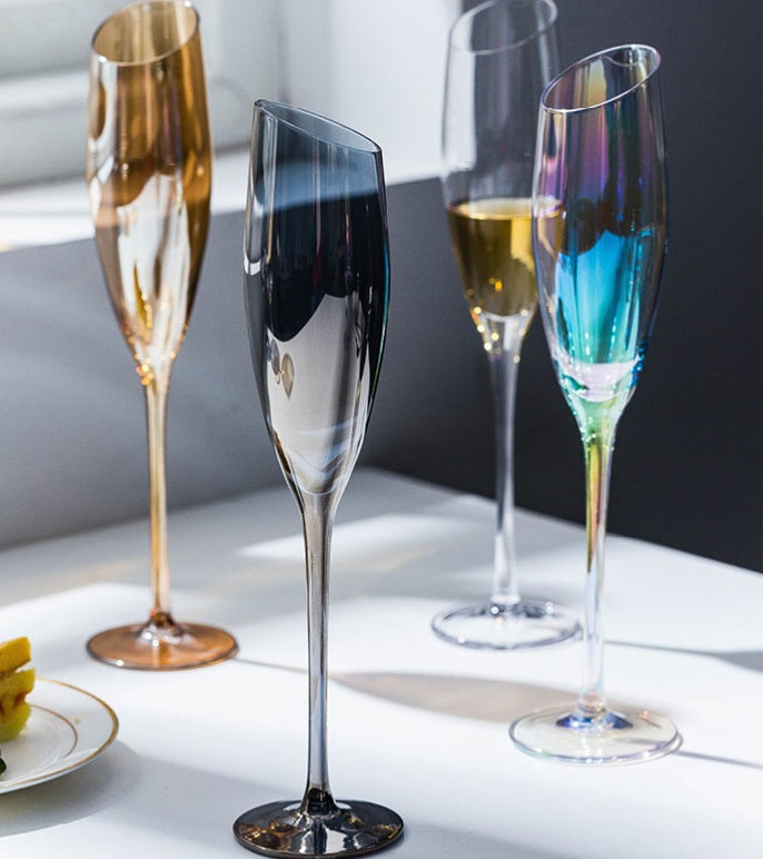 Smoky Grey or Amber Wine Glass with Oblique Mouth