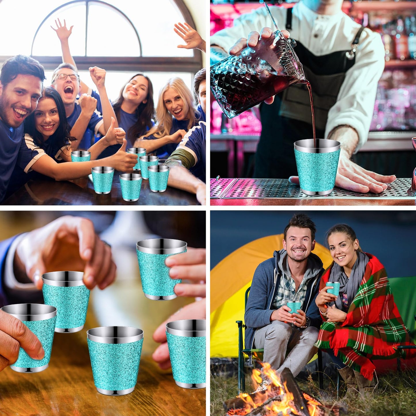 Qinyoung 50 Pcs 1 oz Stainless Steel Shot Glasses Bling Wine Glitter Metal Shot Glasses Bachelorette Wedding Valentine's Party Supplies for Espresso Whiskey Bar(Teal)