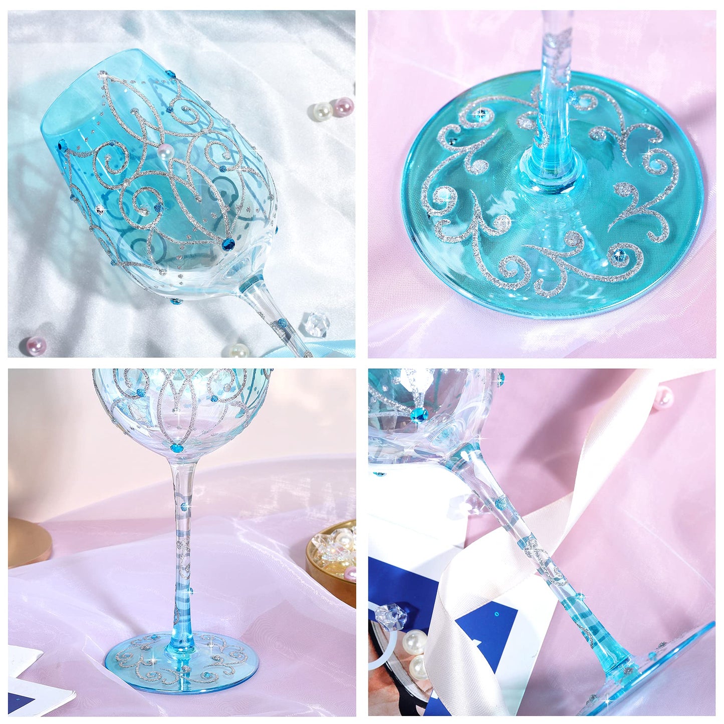 NymphFable Colorful Wine Glass Blue Princess Artisan Painted 15oz Personalised Gift for Birthdays Valentine's Day