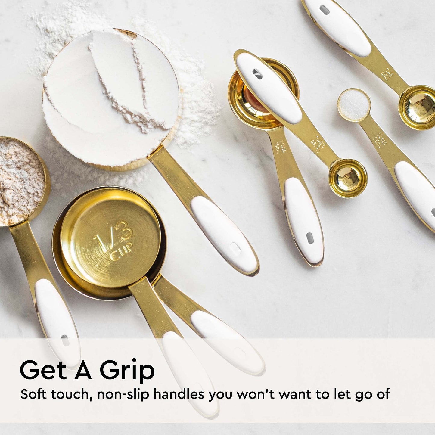 White and Gold Measuring Cups and Spoons Set - 8-Piece Stackable Stainless Steel Measuring Set - Stylish White and Gold Kitchen Accessories for Precise Baking and Cooking, Ideal Gift for Bakers and Home Chefs