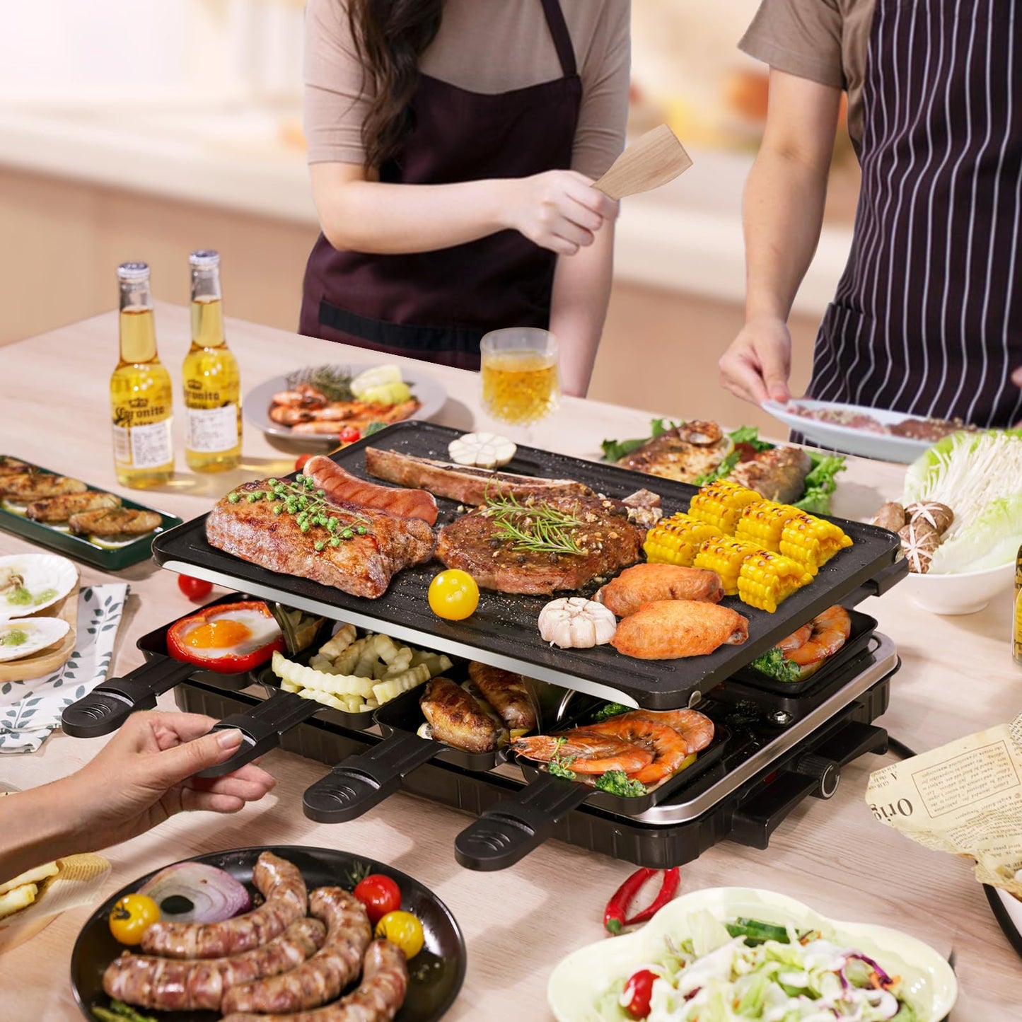 Party Grill with 8 Raclette Cheese Pans - Social Dining at its Best