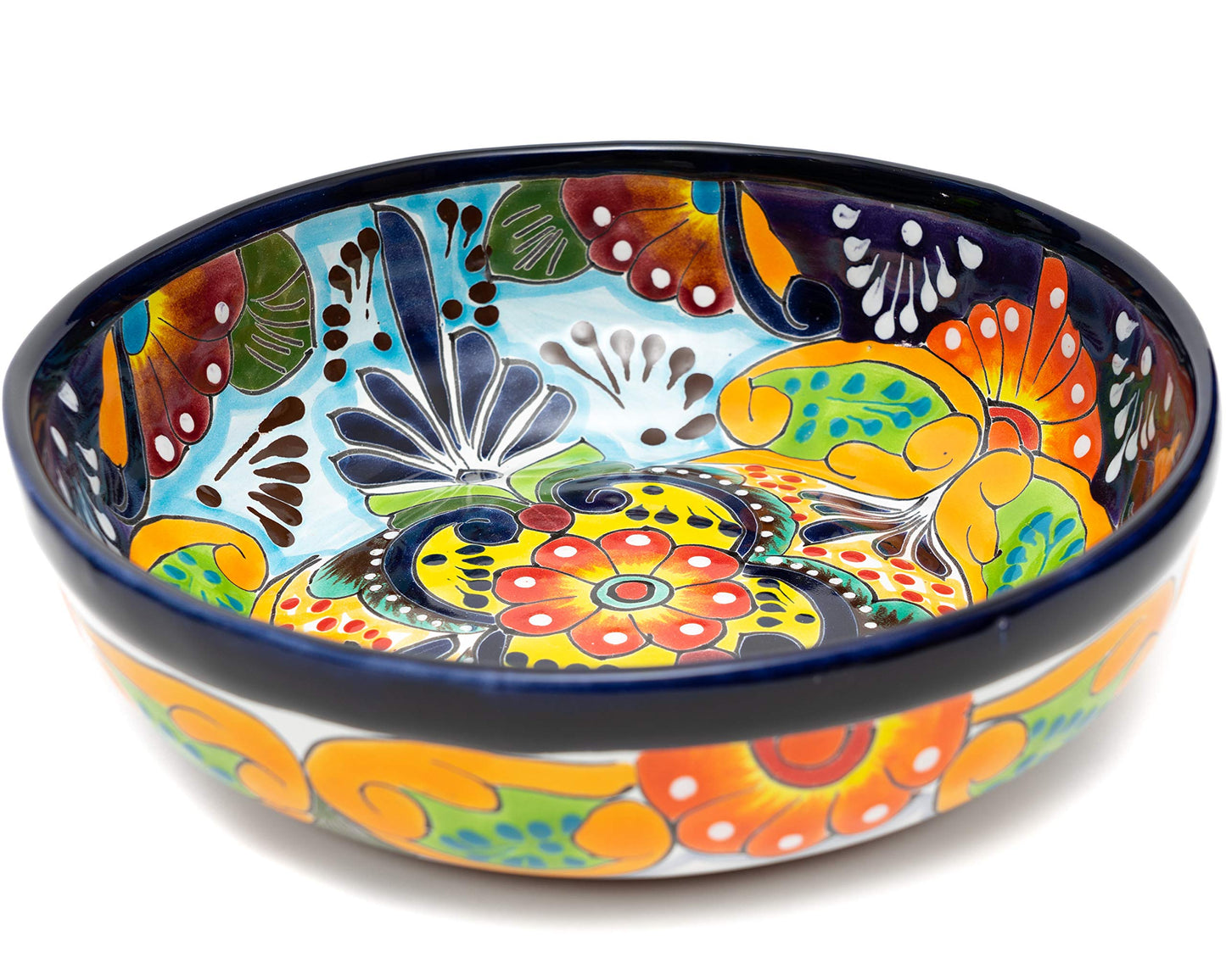 Mexican Talavera Pottery Large Serving Bowl, Handpainted Ceramic Pasta Bowl, Fruit Bowl, Hand Crafted Decorative Bowl for Salad Party Serving Bakeware Handmade Mexico Kitchen Art Unique Gift Platter