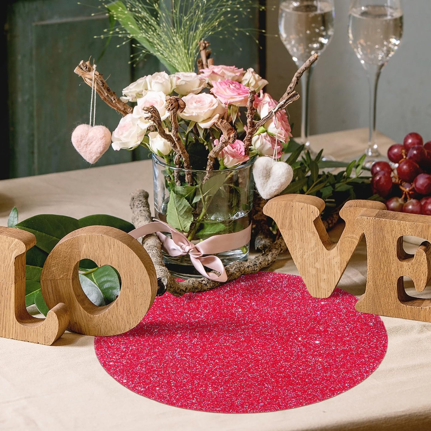 Cumouna Placemat with Red Rhinestones Round Glitter Decoration Table Mat for Valentine Holiday New Year Centerpiece Kitchen Table Party Tableware Decor 15 Inches (Red AB, 1 Piece)
