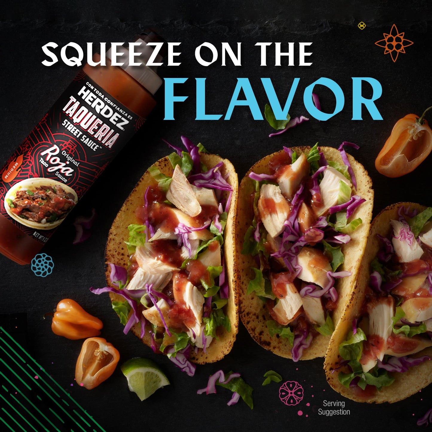 Herdez Taqueria Street Sauce Variety Pack, Habanero, Verde, Roja, Chipotle, Avocado Cilantro, Cilantro Lime, 9 Oz. Bottles (6 Pack)