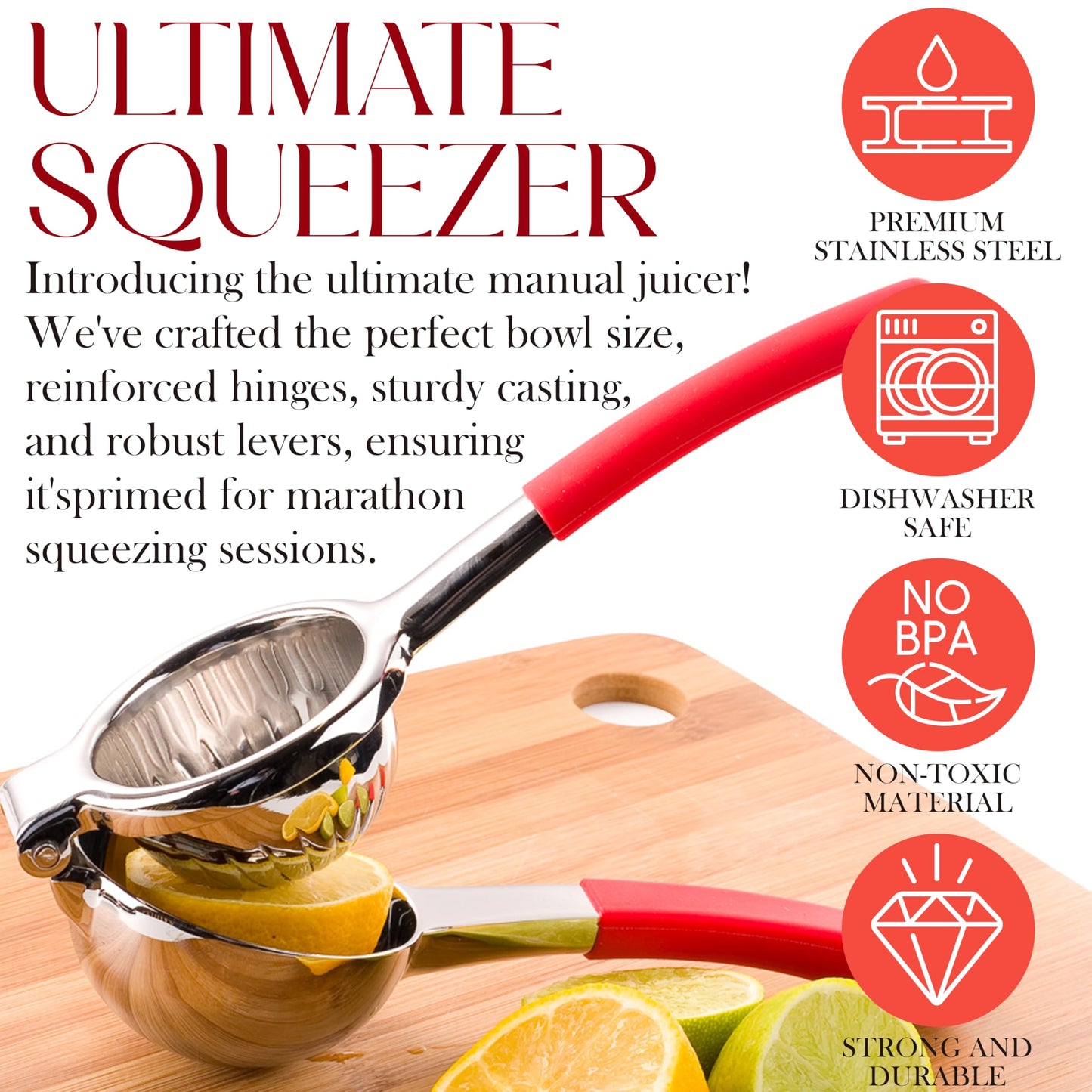 Bellemain Citrus Juicer | Metal Lemon Squeezer | Lime and Lemon Juicer Stainless Steel with Silicone Handles | Manual Juicer, Citrus Squeezer, Hand Held Juicer | Bar Juicer for Bartender Accessories