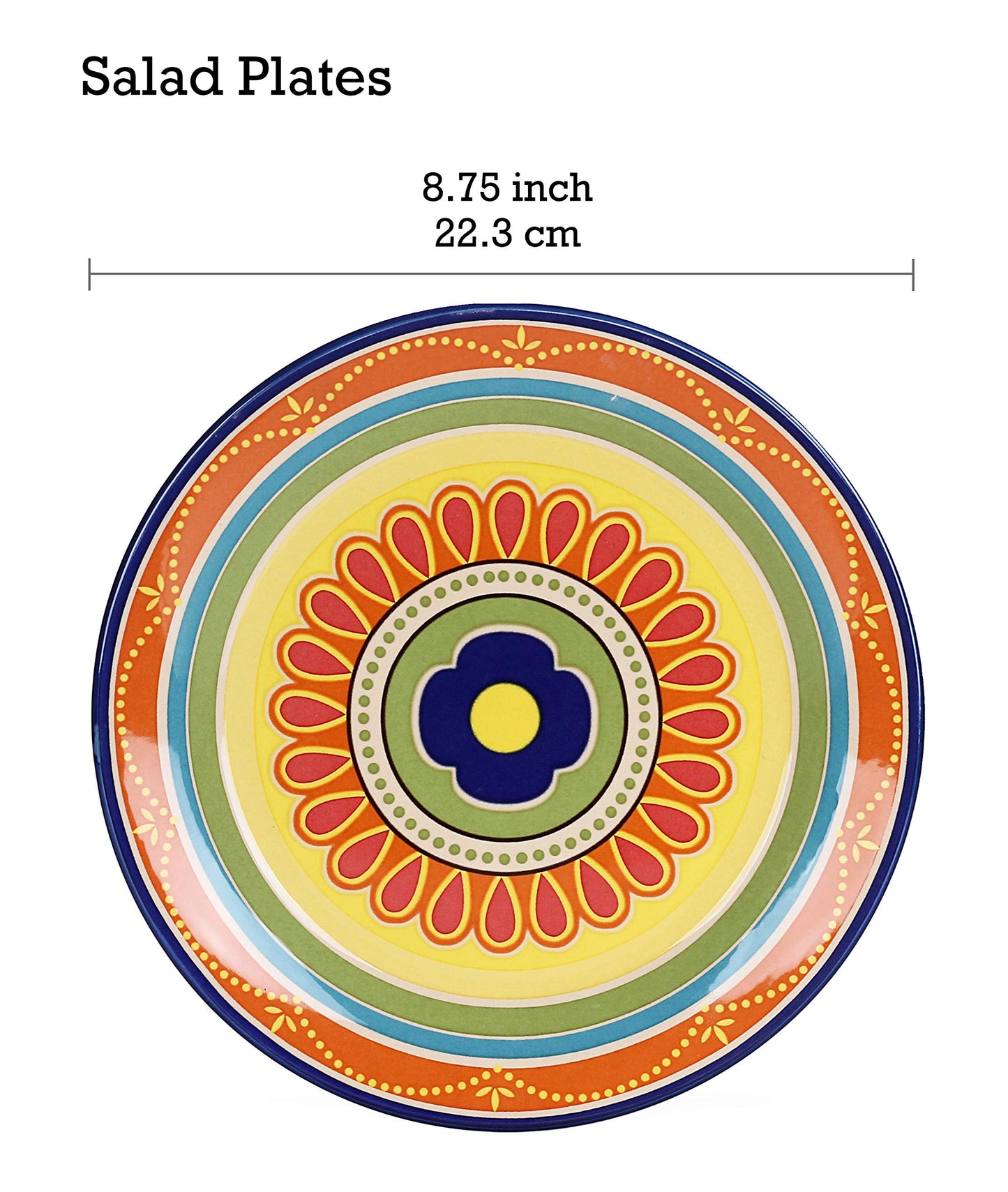 Bico Tunisian Salad Plates Set of 4, Ceramic, 8.75 inch, Microwave & Dishwasher Safe