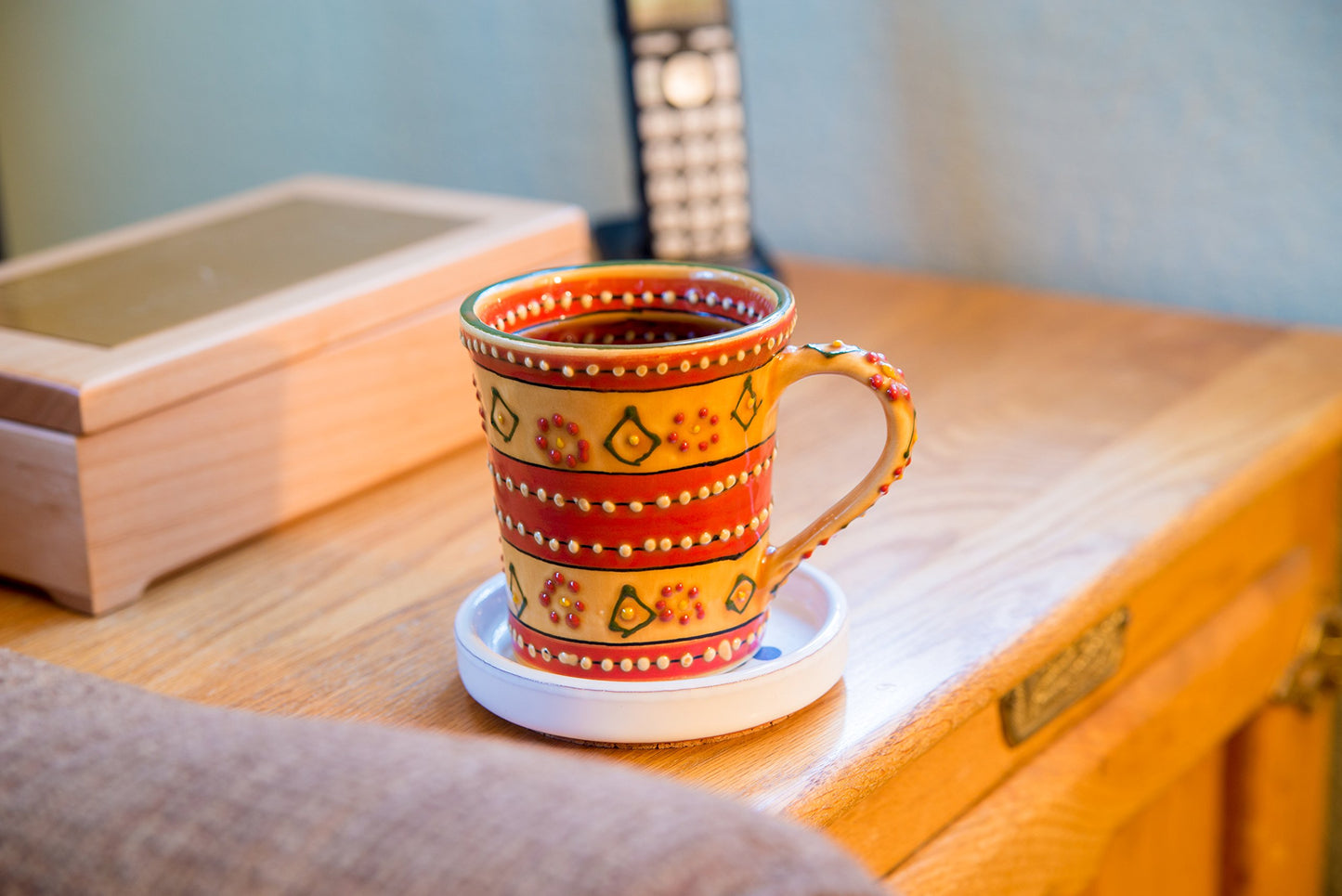 Global Crafts Encantada Handmade Hand-Painted Authentic Mexican Pottery Mugs (1-Pack, Mas Red)