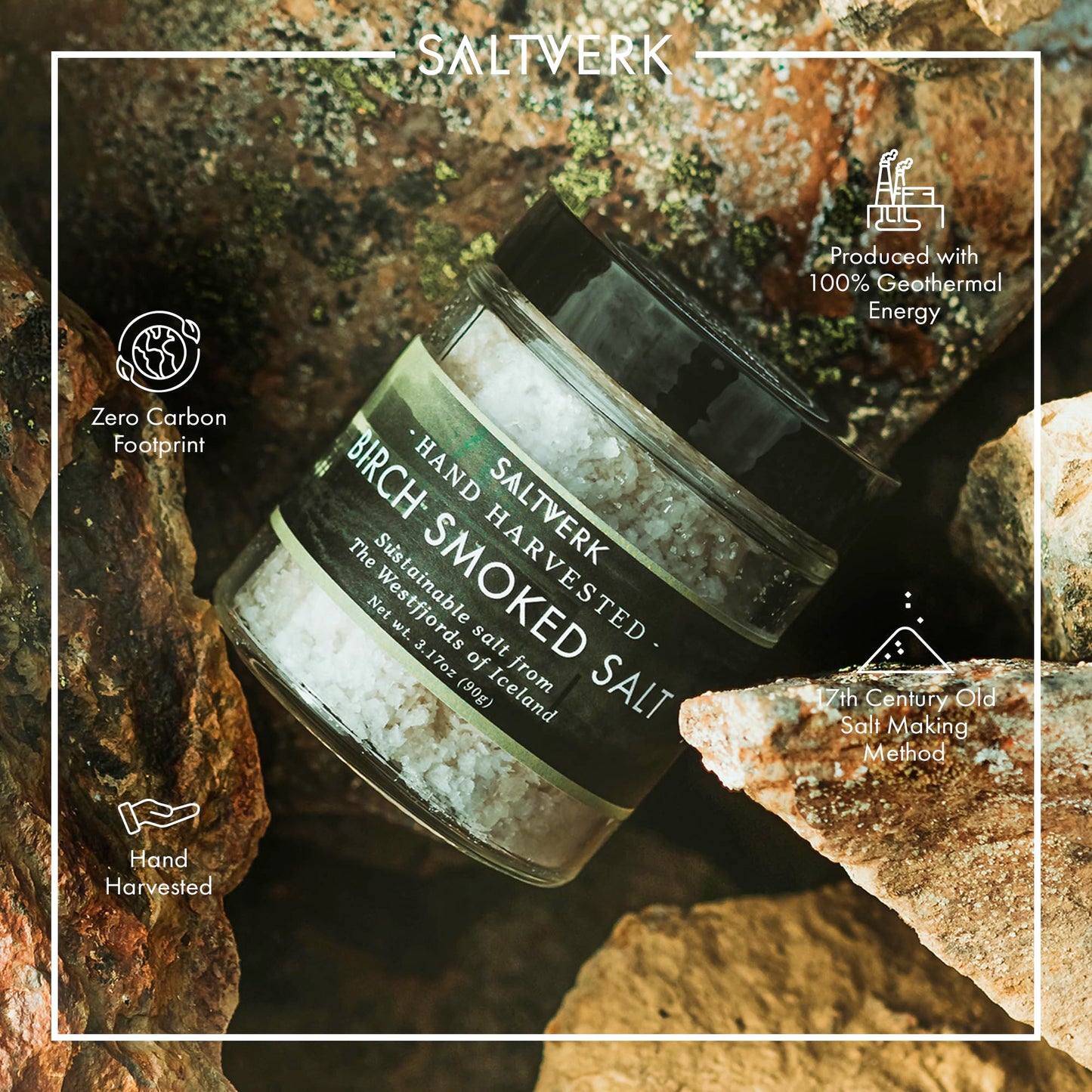 Saltverk Birch Smoked Sea Salt - 3.17 Ounces Jar - Hand Harvested Gourmet - Sustainably Made