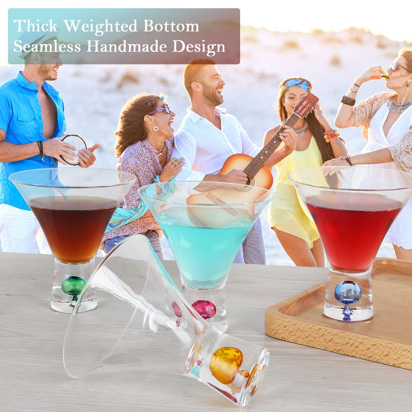 GBESTWOOW Martini Glasses Set of 4 - Christmas Gift Stemless Crystal Margarita Glasses 6oz Hand Blown Colored Cocktail Glasses Great for Martini, Margarita - Color Will Not Leak Off-Hand Wash Only