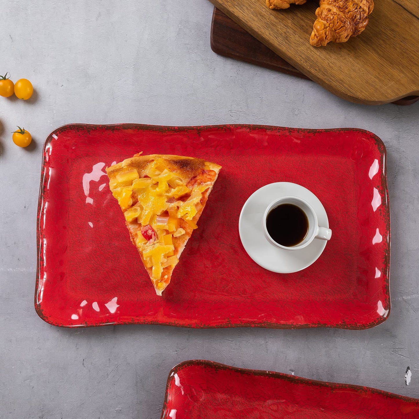 Crimson Red Melamine Platters for Serving Food, Colored Serving Trays, 17.5 x 10 Rectangular Turkey Serving Tray, Set of 2, Perfect for Outdoor, Christmas Parties, Restaurant, Dishwasher Safe