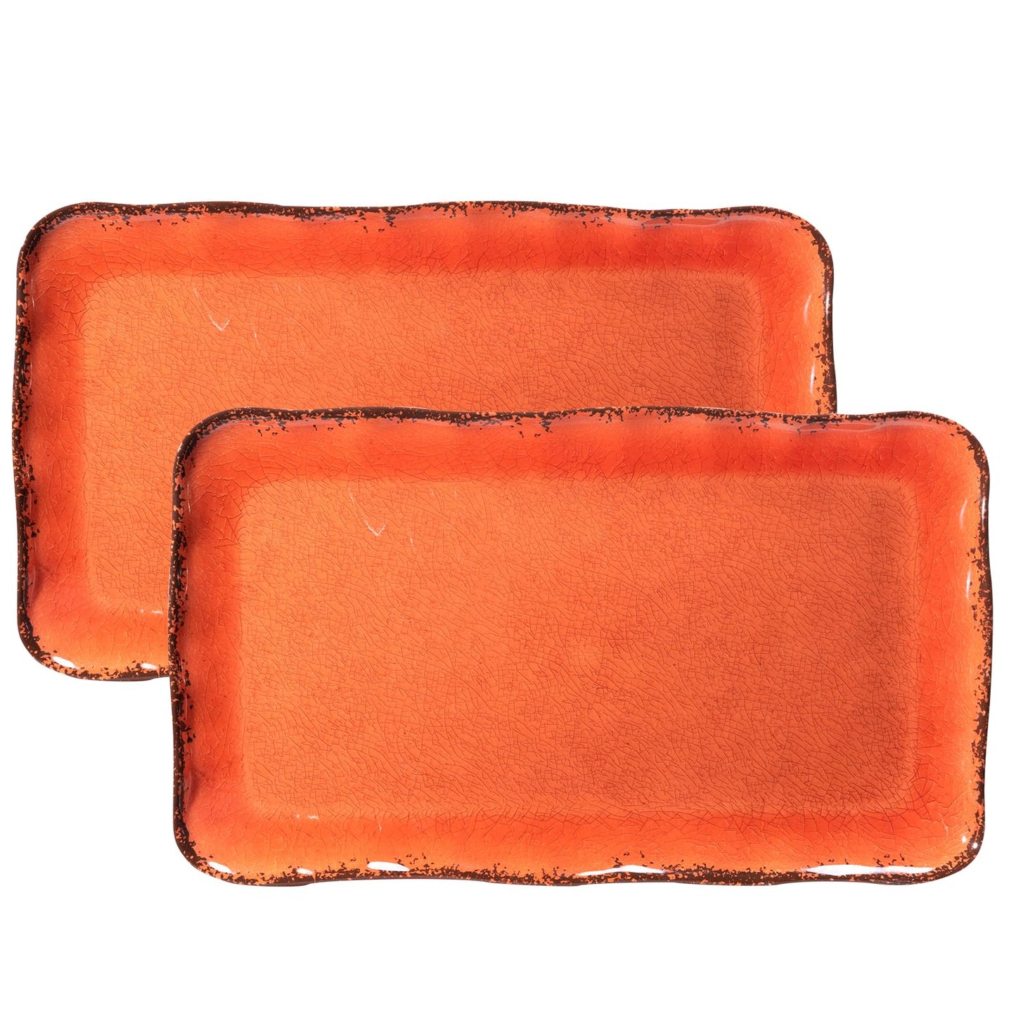 Tangerine Melamine Serving Tray/Platters Set of 2, 17.5" x 10", 2-Piece Large Rectangular Melamine Platter Set for Serving Food, Orange