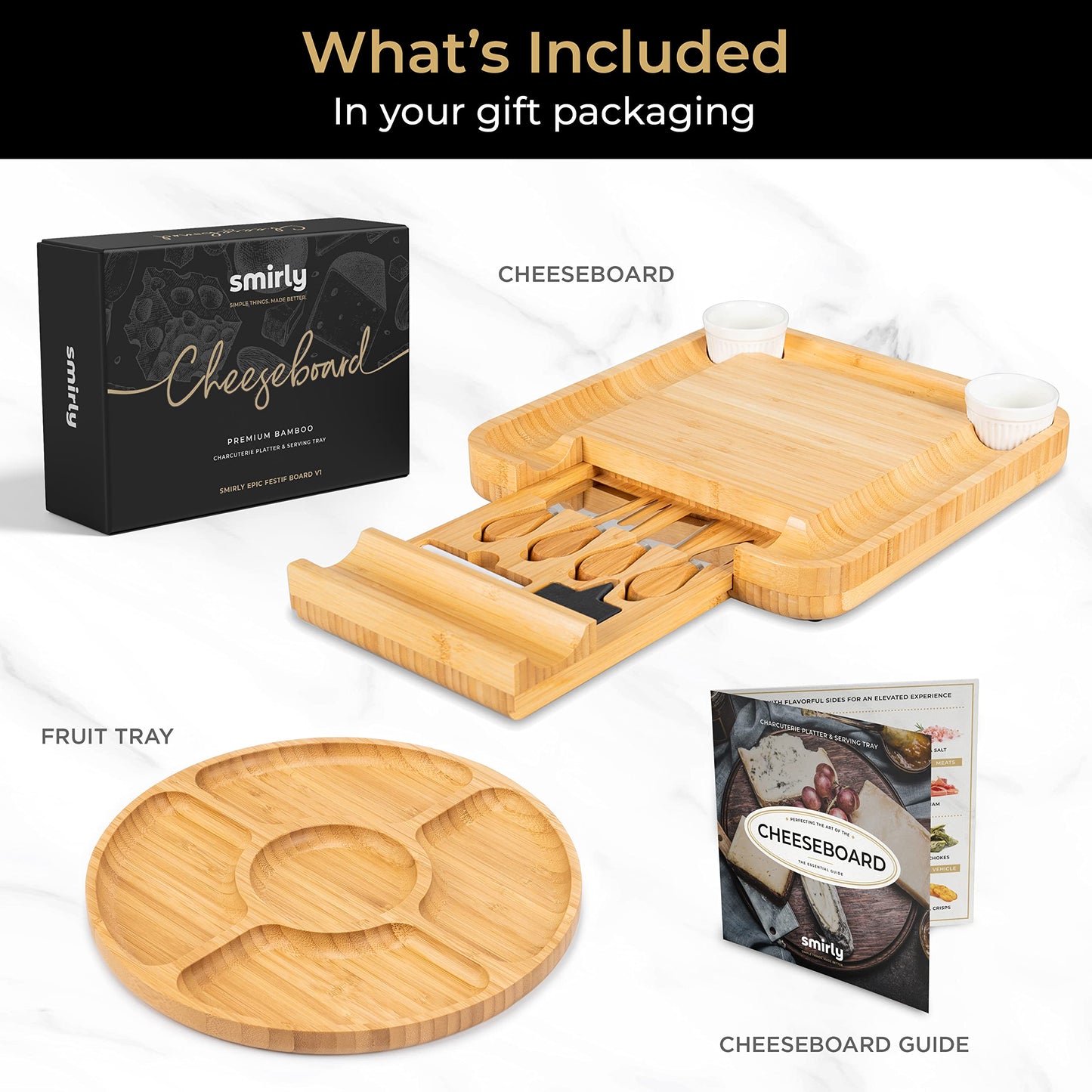 Smirly Charcuterie Boards Gift Set: Charcuterie Board Set, Bamboo Cheese Board Set - House Warming Gifts New Home, Wedding Gifts for Couple, Bridal Shower Gift
