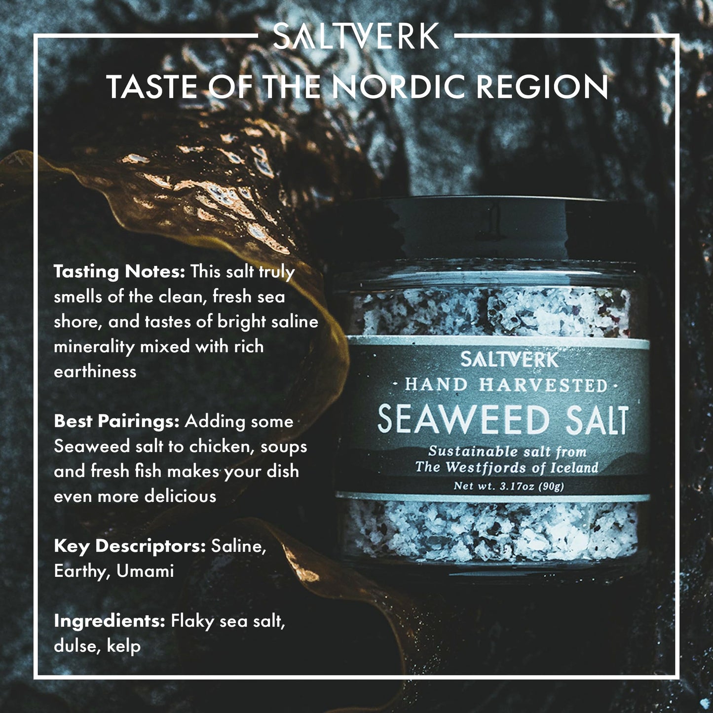 Saltverk Seaweed Sea Salt - 3.17 Ounces Jar - Hand Harvested Gourmet - Sustainably Made