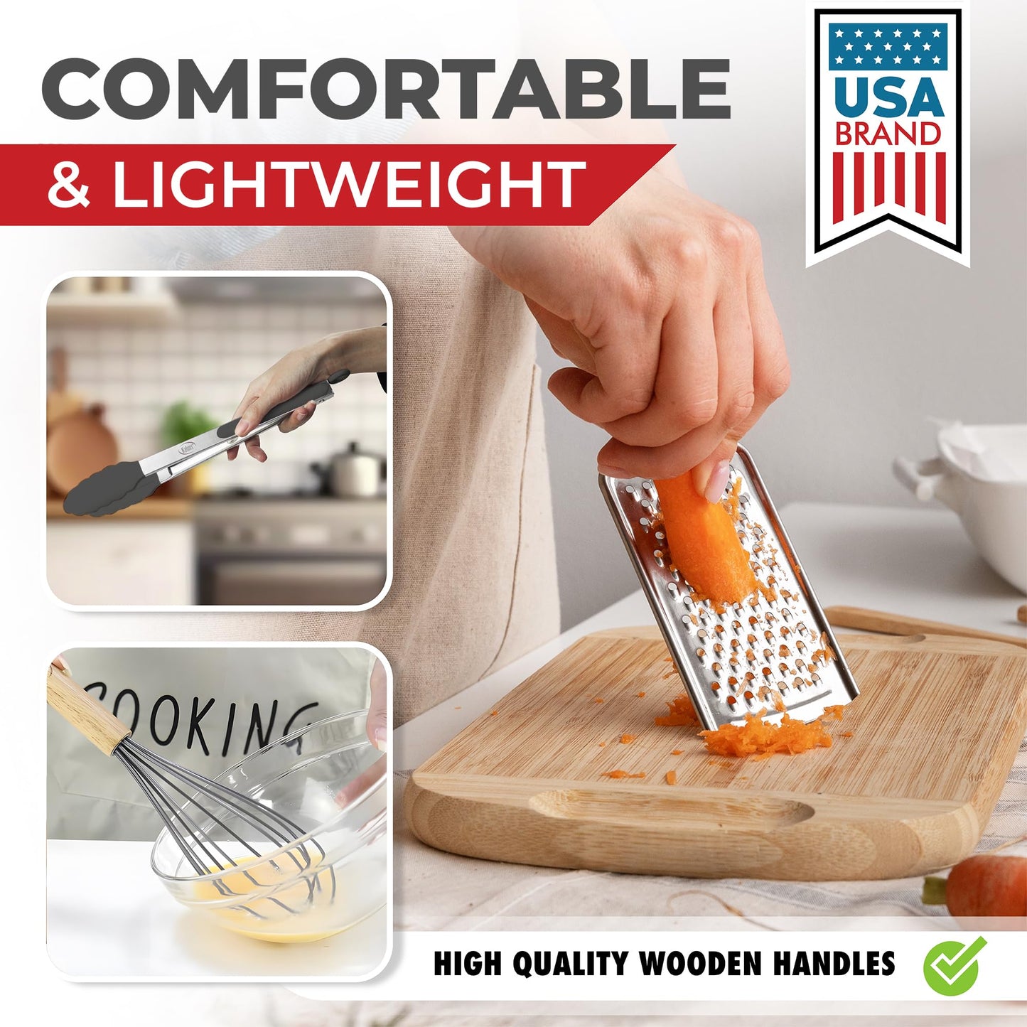 50-Piece Silicone Kitchen Utensils Set - Mothers's Day Gifts for Moms and Wives and Dads and Husbands - Complete Kitchen Set 800°F Heat-Resistant Non-Stick Premium Silicone Cooking Utensils with Wooden Handles