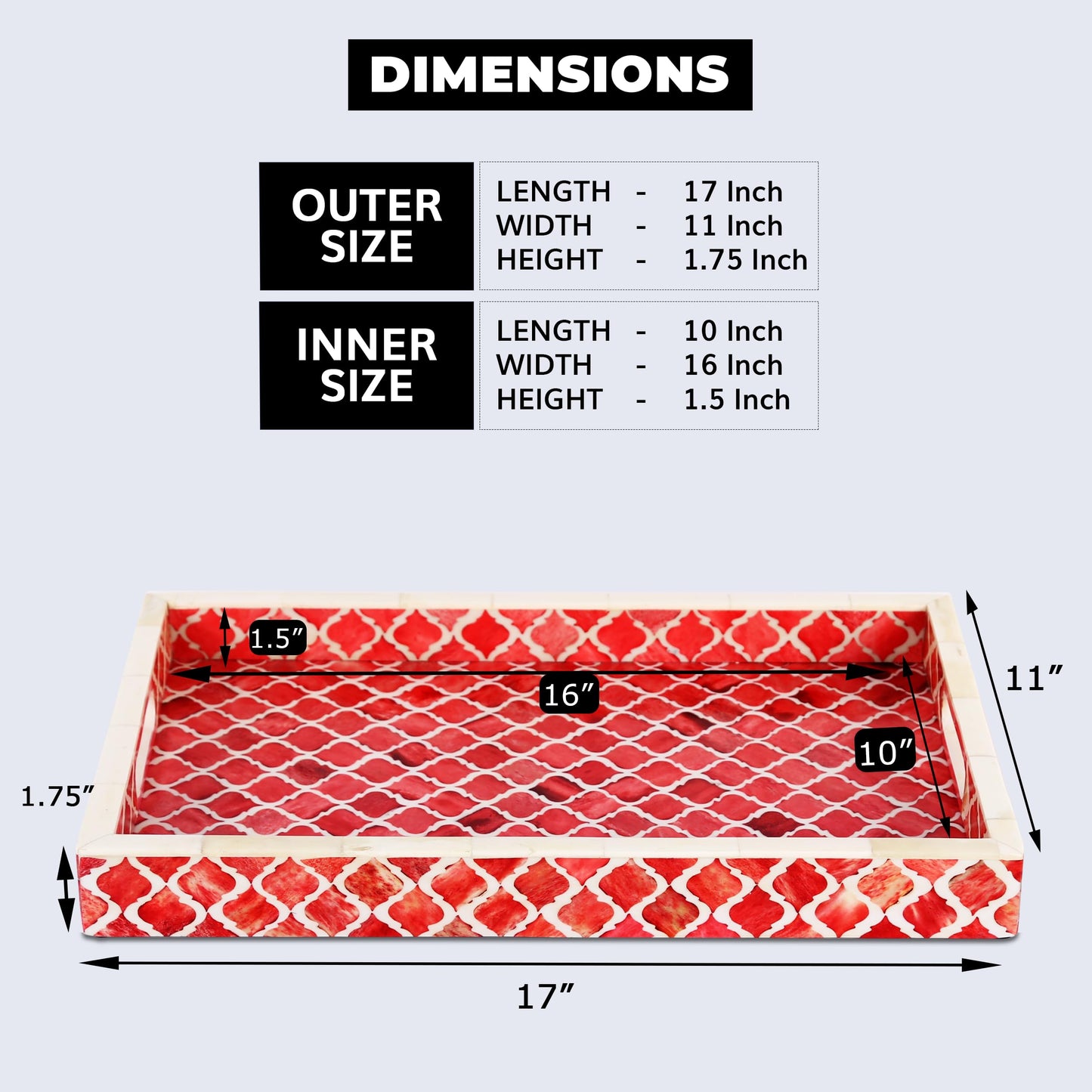 Chic Red Moroccan Pattern Inspired Decorative Trays 11x17 - Chic Red Centerpiece, Versatile Ottoman Tray for Modern Home Decor, Artistic Kitchen Serving Tray, Tray for Living Room