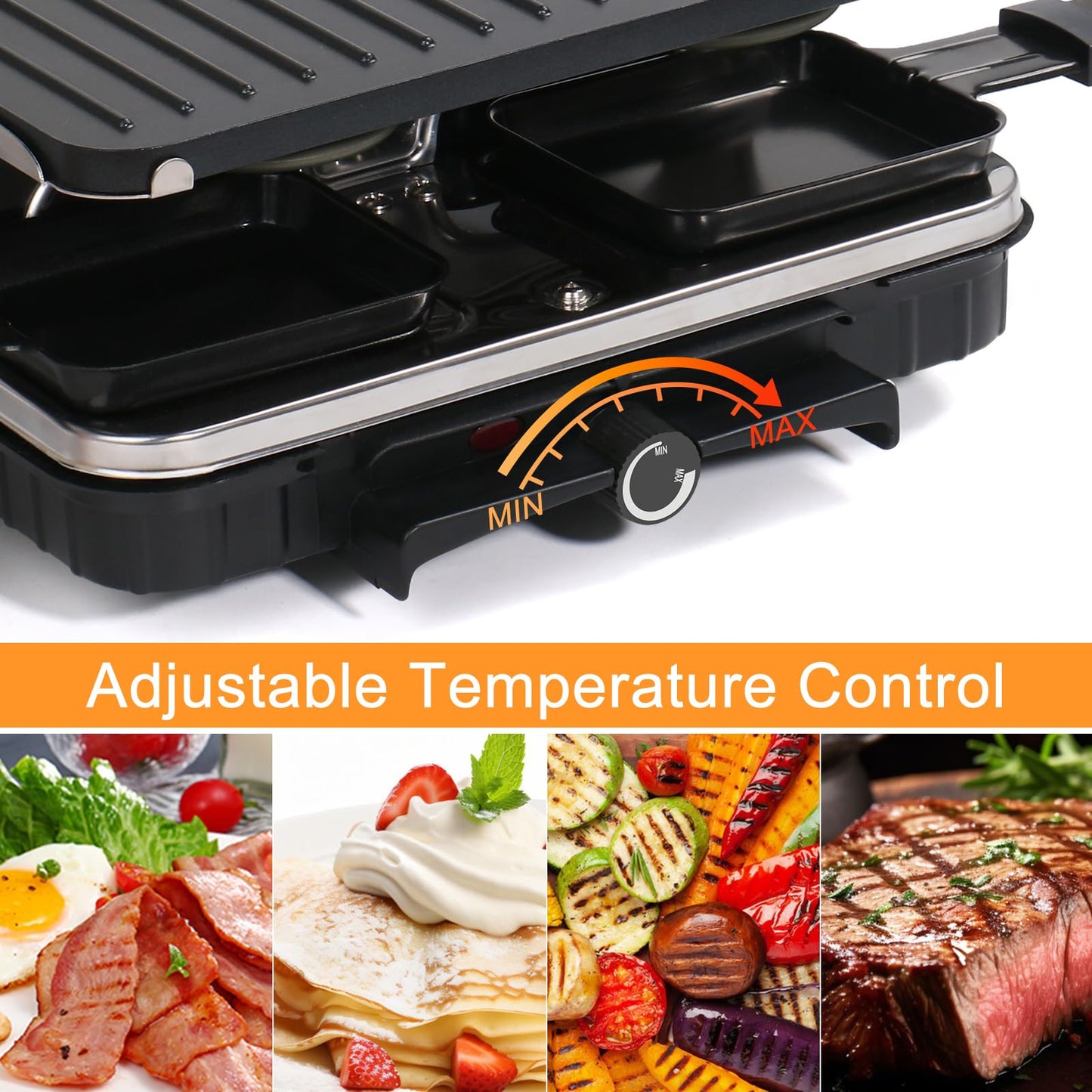 Party Grill with 8 Raclette Cheese Pans - Social Dining at its Best