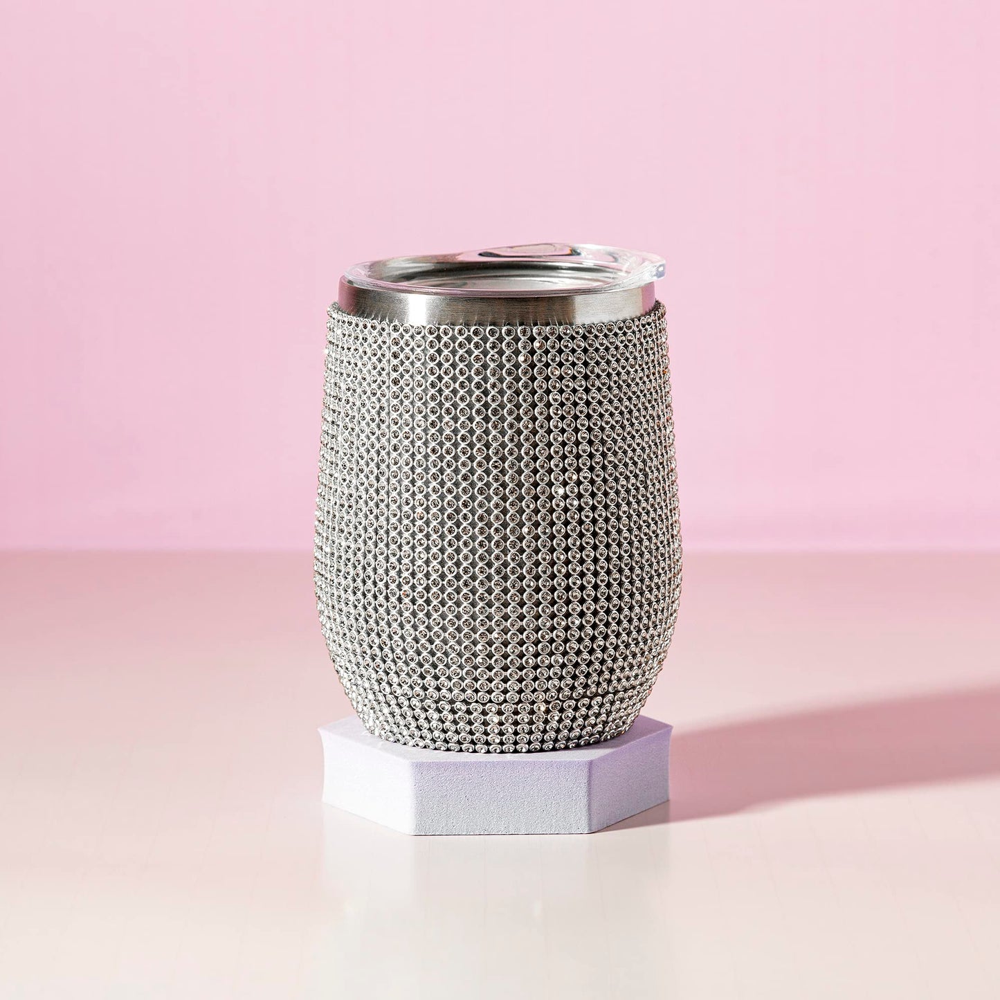 Paris Hilton Diamond Bling Wine Tumbler, Vacuum Insulated Stainless Steel with Easy Sip Lid, Bedazzled with Over 2500 Rhinestones, 12-Ounce, Silver