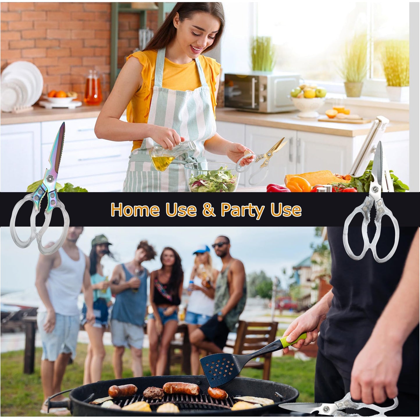 Sharp, Heavy Duty Kitchen Shears Dishwasher Safe, Kitchen Accessories Cooking Shears for Kitchen Meat Chicken Fish Poultry Herb Bread (Iridescent Blade)