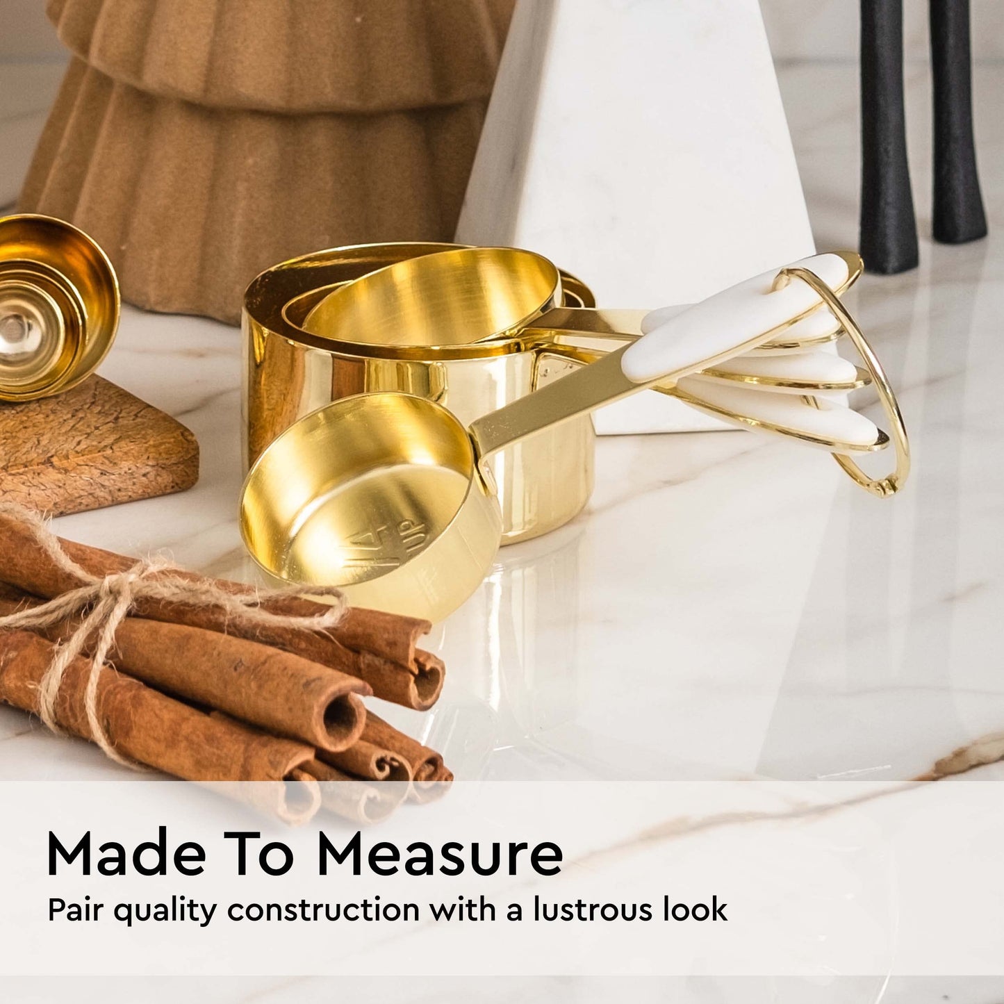 White and Gold Measuring Cups and Spoons Set - 8-Piece Stackable Stainless Steel Measuring Set - Stylish White and Gold Kitchen Accessories for Precise Baking and Cooking, Ideal Gift for Bakers and Home Chefs