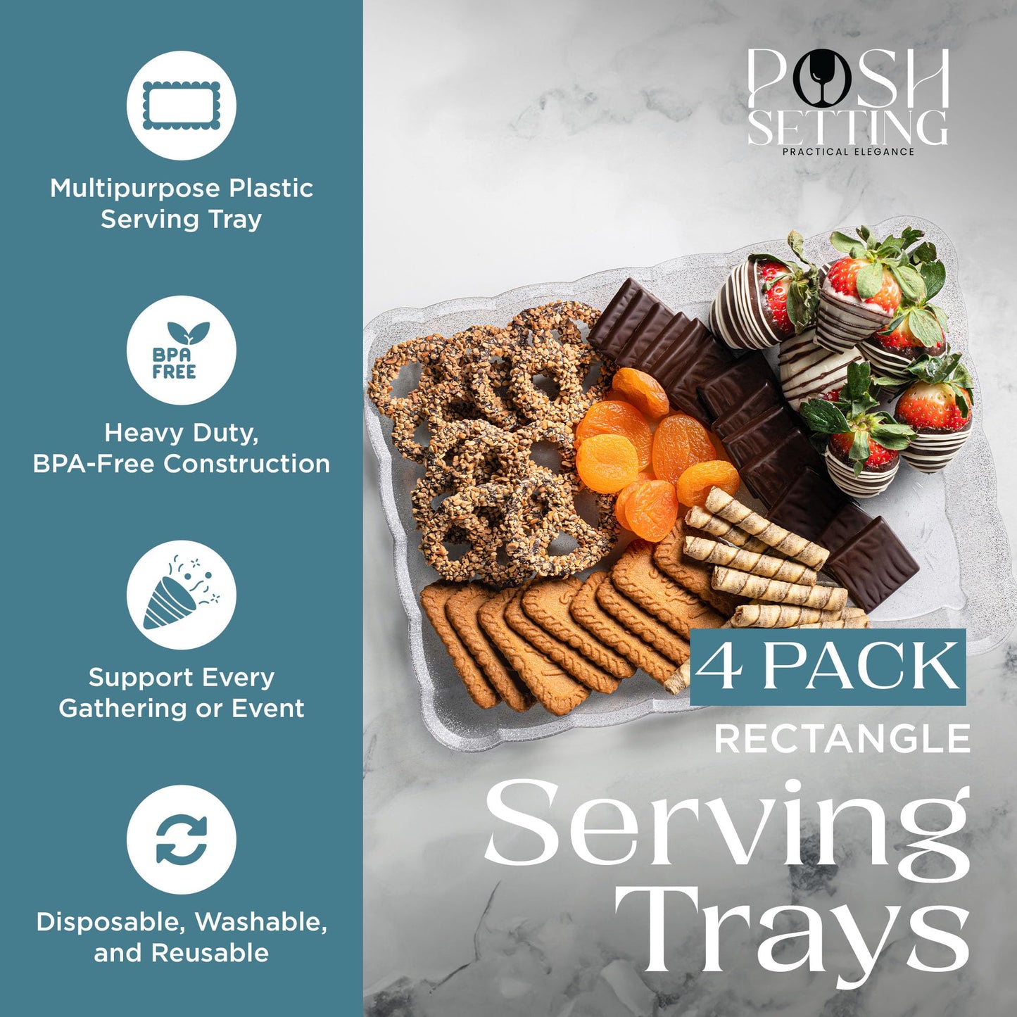 Posh Setting - Plastic Trays for Serving Food, Silver Serving Trays for Party, Plastic Serving Trays, Serving Dishes for Parties, Plastic Platters & Food Trays for Party, Plastic Serveware - 9x13