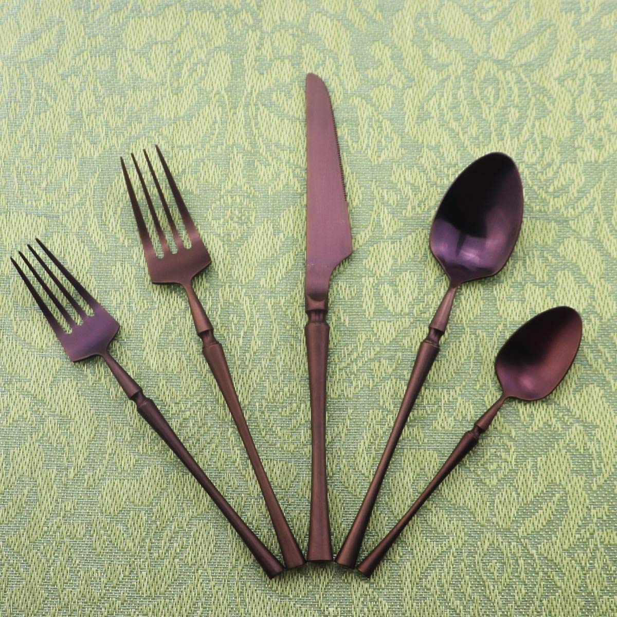Gugrida Unique and Beautiful Burgundy Iridescent Flatware Set - 5-Piece Iridescent Silverware Sets | 18/10 Stainless Steel Reusable Cutlery Set | Purple Utensils Service for 1 with Dessert Fork, Knife, Spoon, Dinner Fork