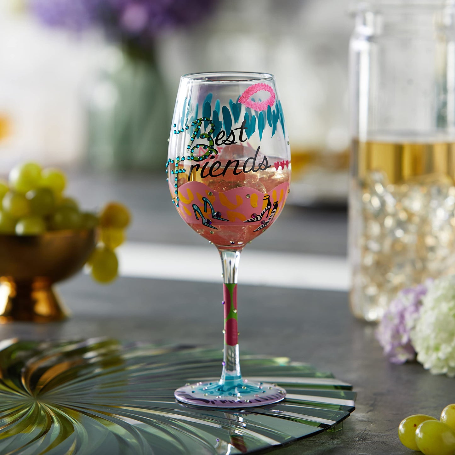 Lolita Best Friends Always Artisan Painted Wine Glass Gift
