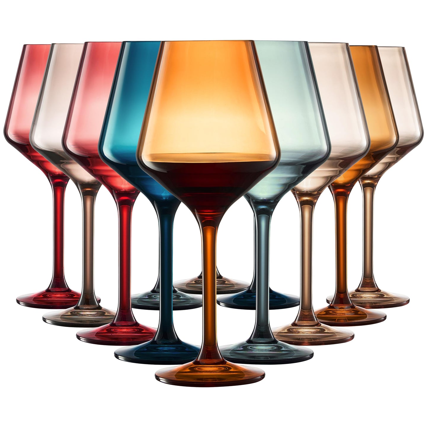 European Style Plastic Crystal Unbreakable Stemmed Wine Glasses | Set of 12 | Acrylic Glasses Tritan Pastel Color Shatterproof BPA-free, Outdoor, Pool, Indoor, Hand Wash 17oz Gift, Everyday & Holiday