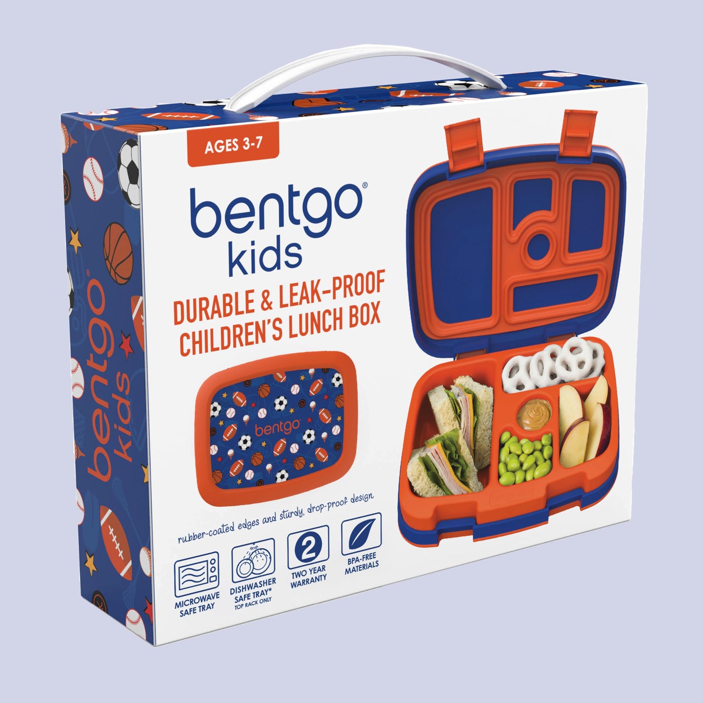 Sports Theme Kids Leak-Proof, 5-Compartment Bento-Style Kids Lunch Box - Ideal Portion Sizes for Ages 3-7, Durable, Drop-Proof, Dishwasher Safe, & Made with BPA-Free Materials (Sports)
