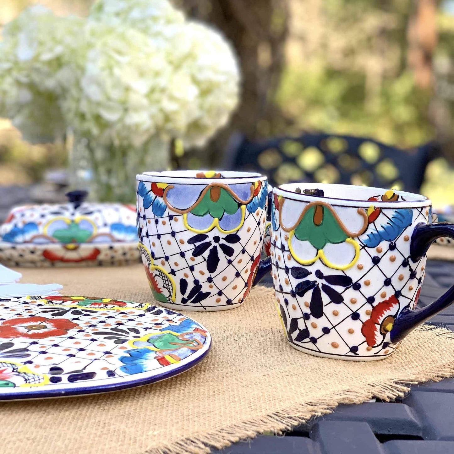 Global Crafts Encantada Handmade Hand-Painted Authentic Mexican Pottery Mugs (1-Pack, Dots & Flowers)