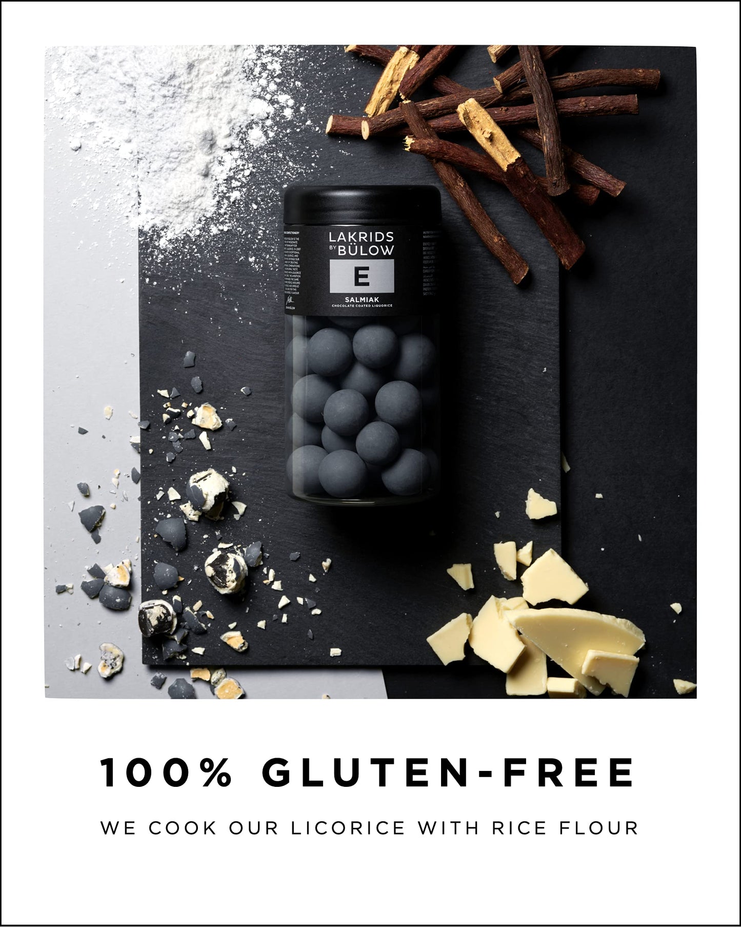 LAKRIDS BY BÜLOW - E - Salmiak - 10.4 Oz. - Chocolate Coated Gourmet Licorice - Authentic Scandinavian Candy Produced in Denmark