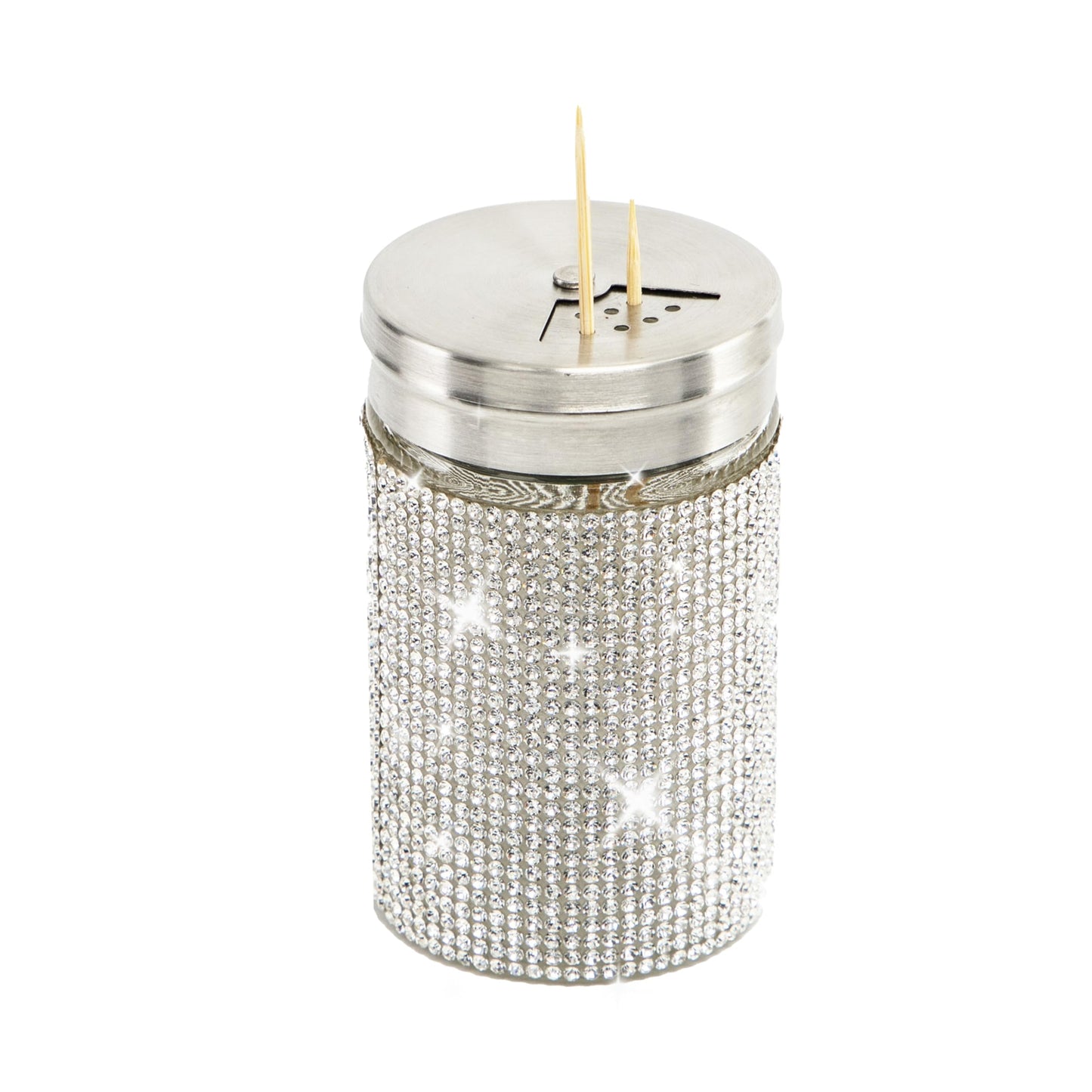 VFUIFRYI Bling Toothpick Holder Rhinestone Home Decor Silver Glitter Sparly Bling Purse Pill Bottle Multiple Uses for Home and Kitchen Decor