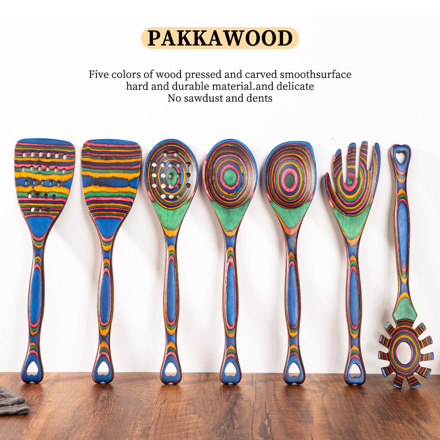 Gudamaye Pakkawood 7-Piece Wooden Cooking Utensils, Wooden Spoons for cooking, Wooden Utensil set,Pakkawood kitchen Utensils for Cooking, Non-Stick Spoon, Household Essentials, Heat-Resistant Spoons