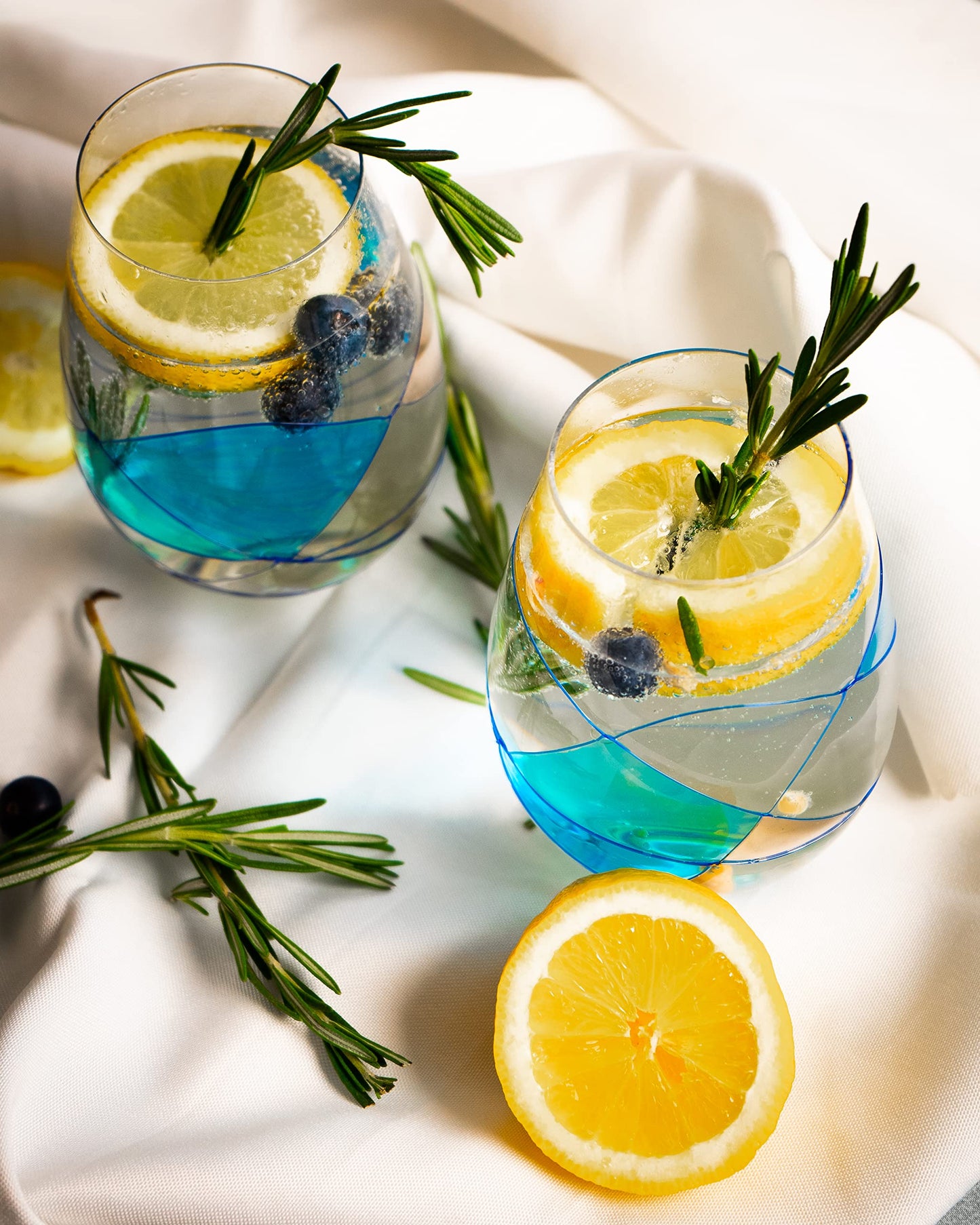 Handblown Antoni Barcelona Stemless Wine Glasses Set of 2 (21 Oz.) - Handblown & Handmade, Painted Blue Wine Glass, Gifts for Women, Birthdays, Anniversaries, and Weddings - 2 Unit (Set 2)