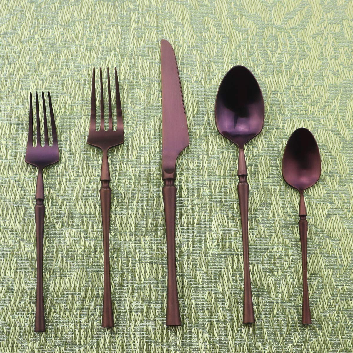Gugrida Unique and Beautiful Burgundy Iridescent Flatware Set - 5-Piece Iridescent Silverware Sets | 18/10 Stainless Steel Reusable Cutlery Set | Purple Utensils Service for 1 with Dessert Fork, Knife, Spoon, Dinner Fork