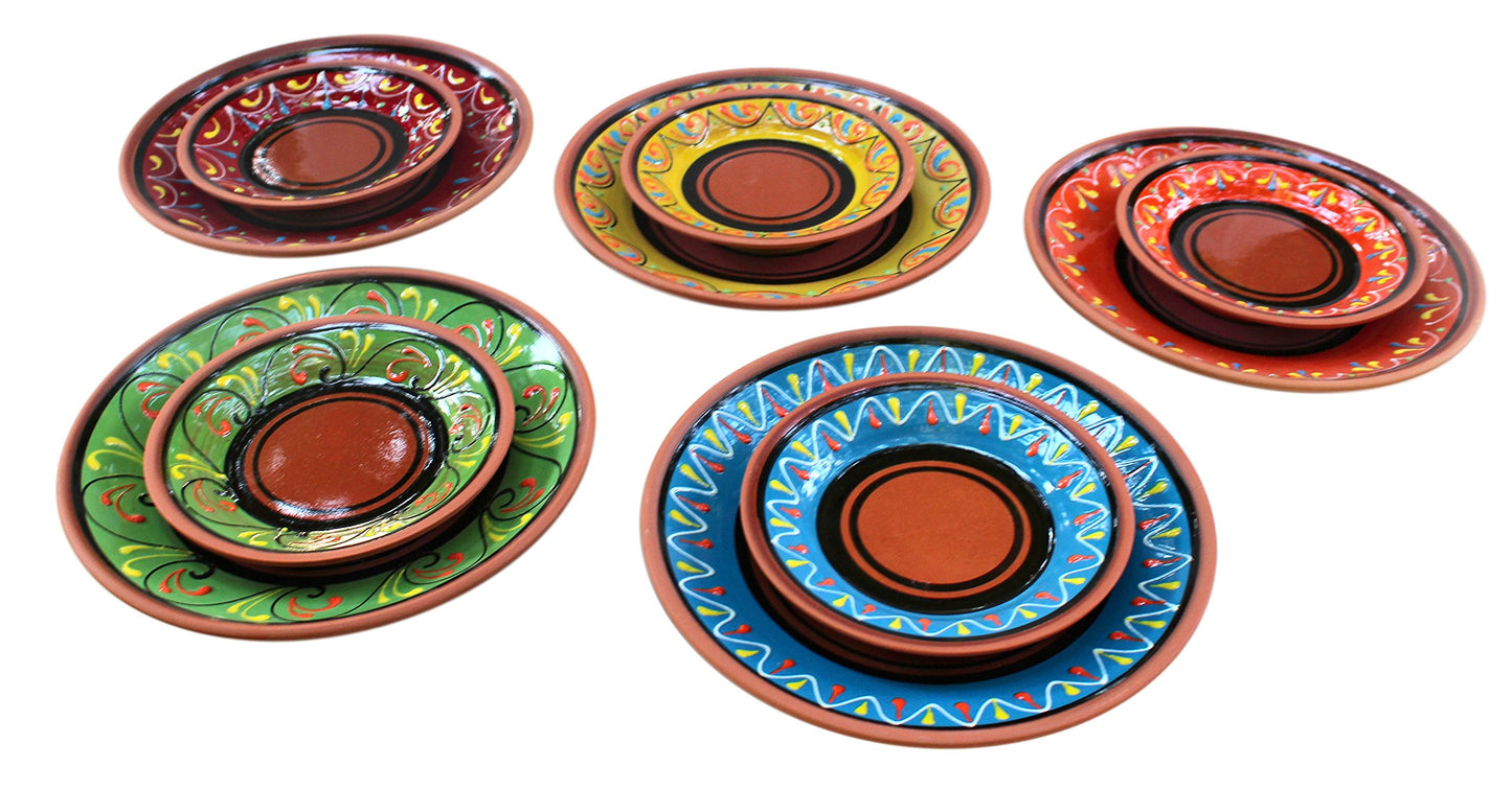 Cactus Canyon Ceramics Spanish Terracotta 5-Piece Small Dinner Plate Set (European Size), Multicolor