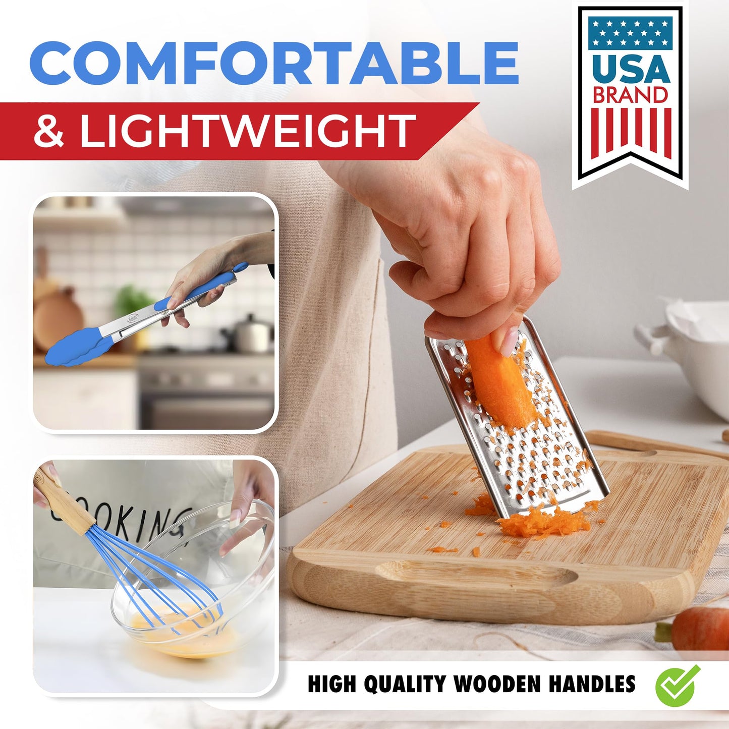 Blue 50-Piece Silicone Kitchen Utensils Set - Mothers's Day Gifts for Mom Wife Complete Kitchen Set 800°F Heat-Resistant Non-Stick Premium Silicone Cooking Utensils W Wooden Handles Gifts For Mothers