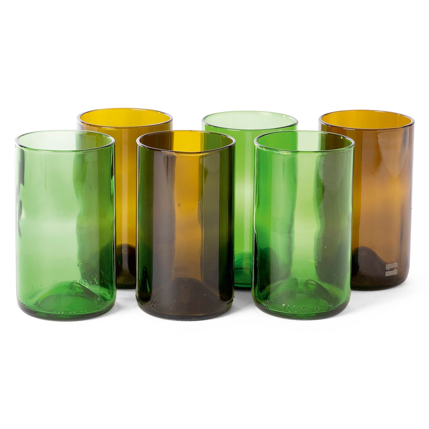 IWAS Upcycled Tall Drinking Glasses | 400 ML | 13.53 OZ | Set of 6 | Sustainable Water and Cocktail Glasses For Home | Environmentally Friendly Olive Green Glasses