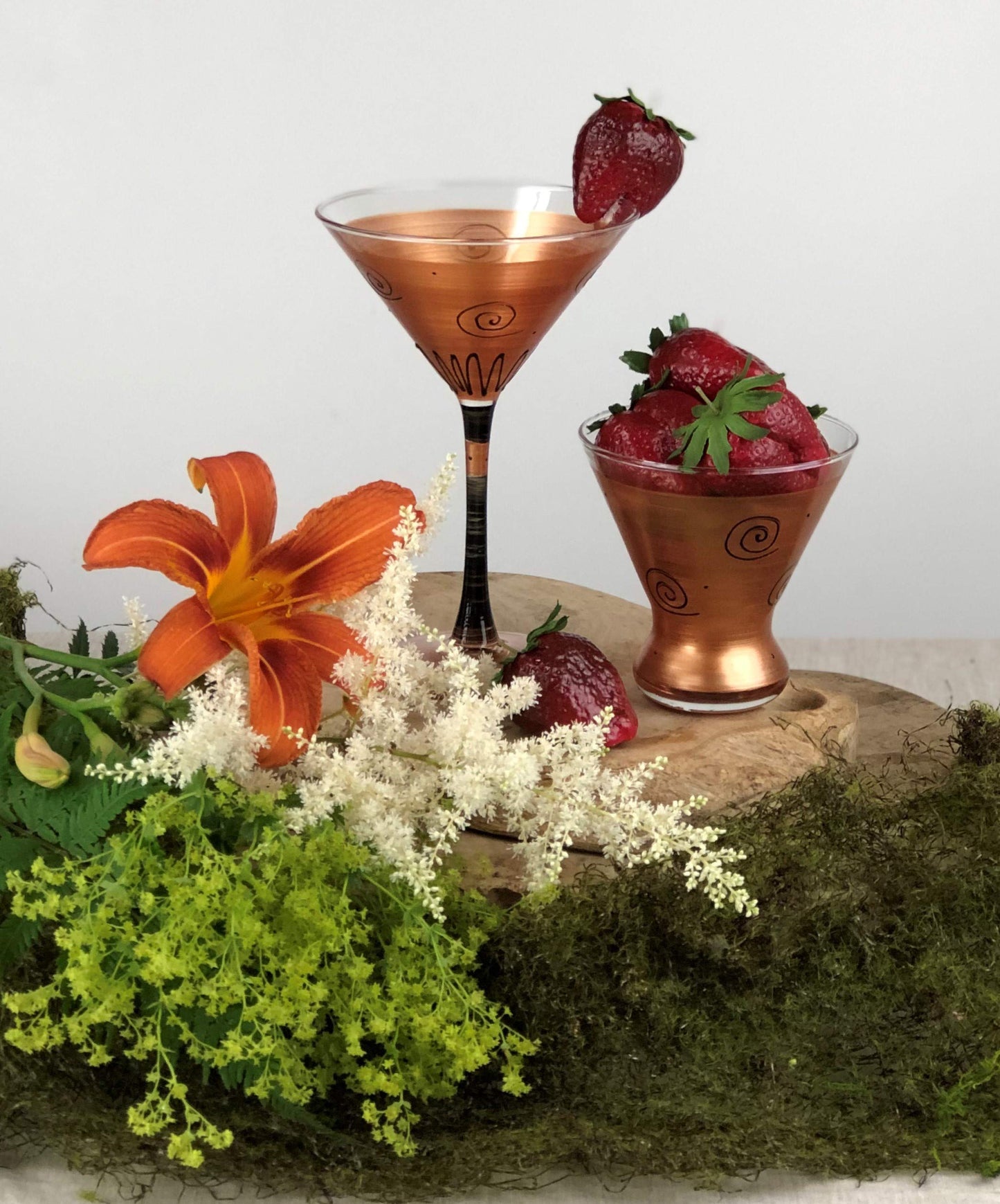 Golden Hill Studio Hand Painted Martini Glasses Set of 2 - Tuscan Sunset Collection - Hand Painted Glassware by USA Artists - Unique and Decorative Martini Glasses, Vibrant Gold, Kitchen Table Décor