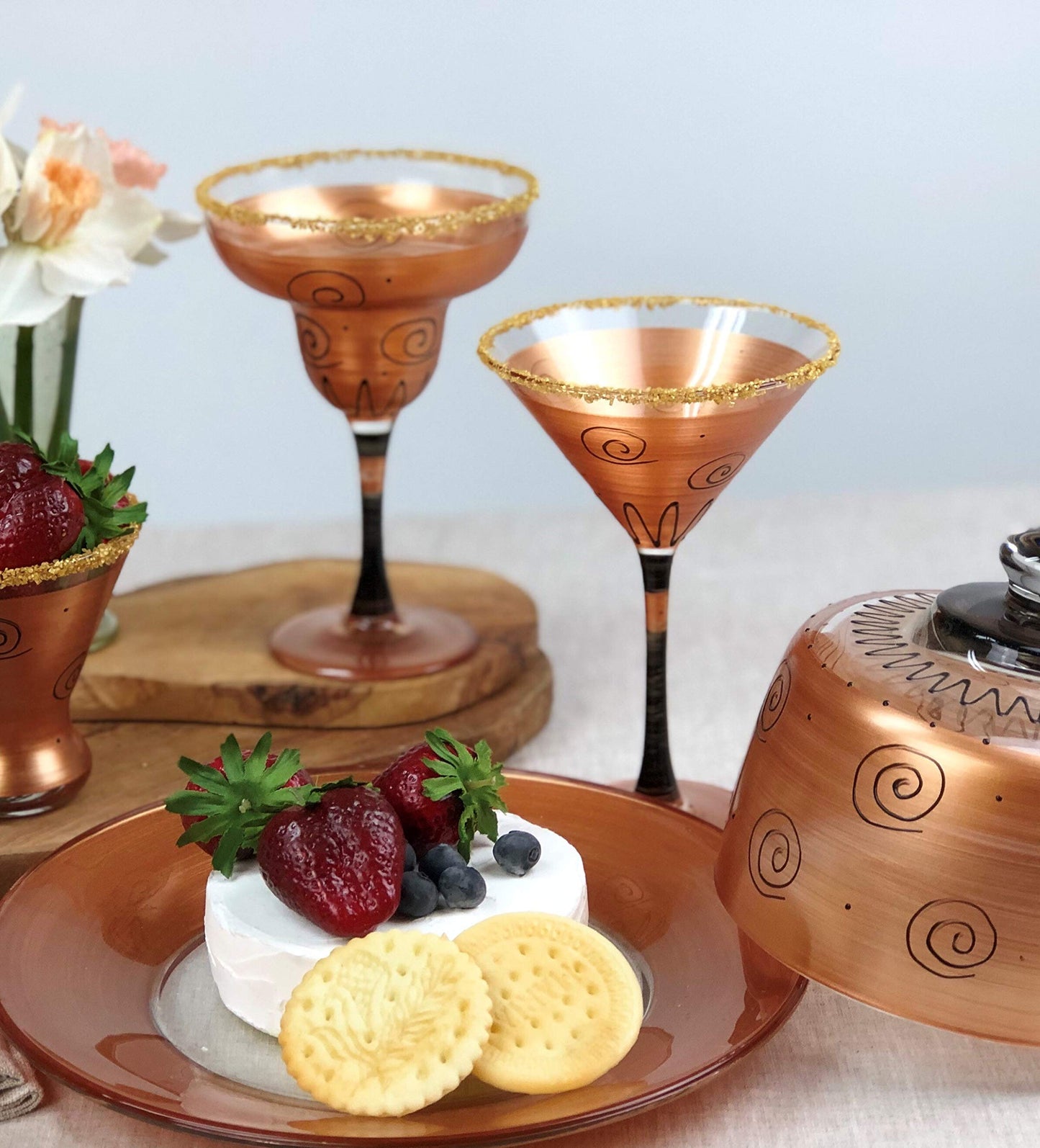 Golden Hill Studio Hand Painted Martini Glasses Set of 2 - Tuscan Sunset Collection - Hand Painted Glassware by USA Artists - Unique and Decorative Martini Glasses, Vibrant Gold, Kitchen Table Décor