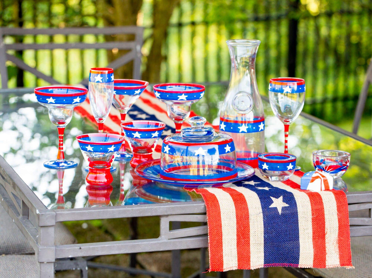 Golden Hill Studio Hand Painted Champagne Flute Set of 2 - Patriotic Collection - Hand Painted Glassware by USA Artists - Unique and Decorative Champagne Glasses, July 4th Kitchen Table Décor
