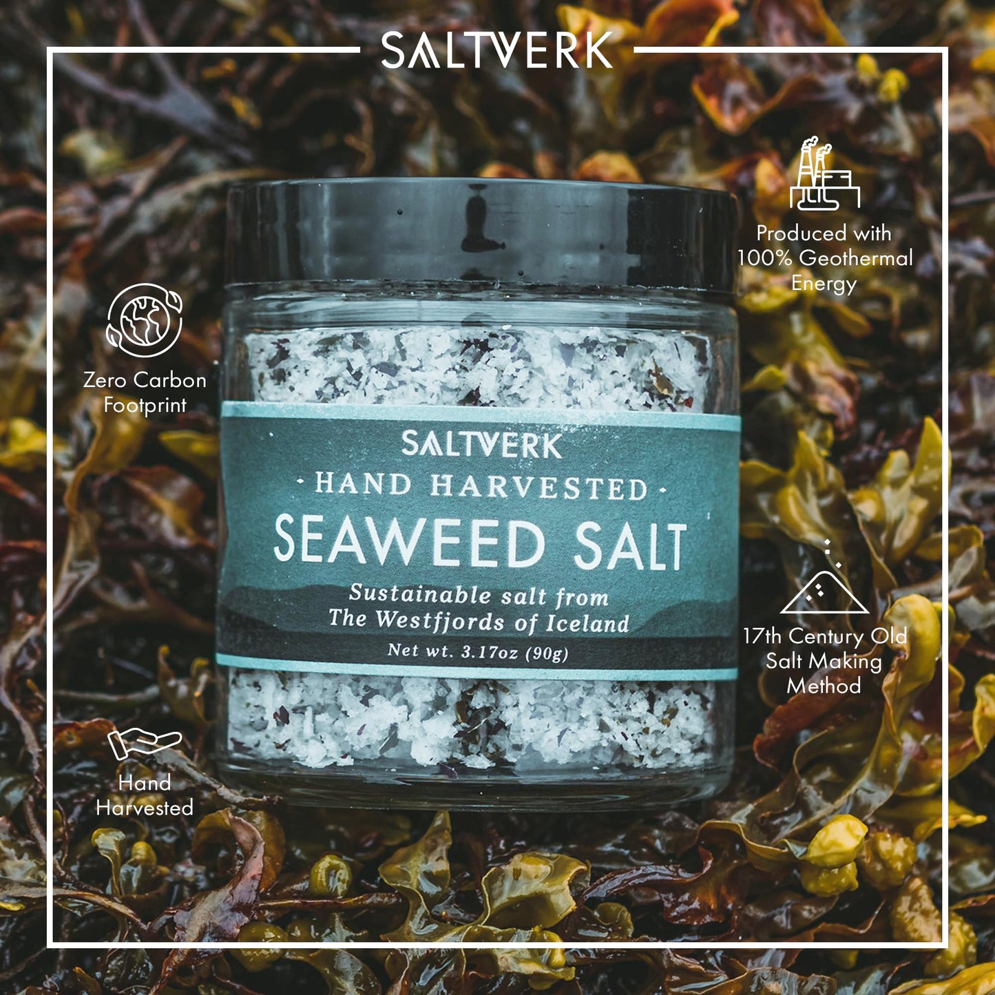 Saltverk Seaweed Sea Salt - 3.17 Ounces Jar - Hand Harvested Gourmet - Sustainably Made