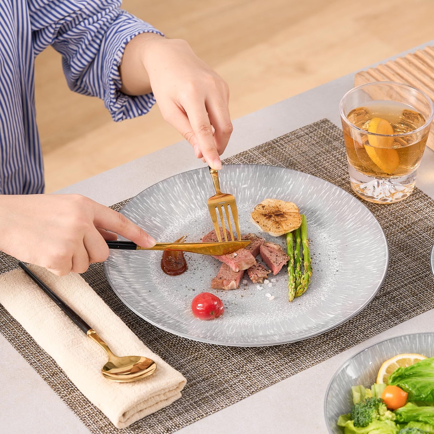 Bestone Plates and Bowls Sets,12 Pieces Round Porcelain Dinnerware Sets,Dishes, Plates, Dishware Sets,Chip Resistant Ceramic Dish Set Dining Dinner Ware Service for 4,Starry Sky Grey