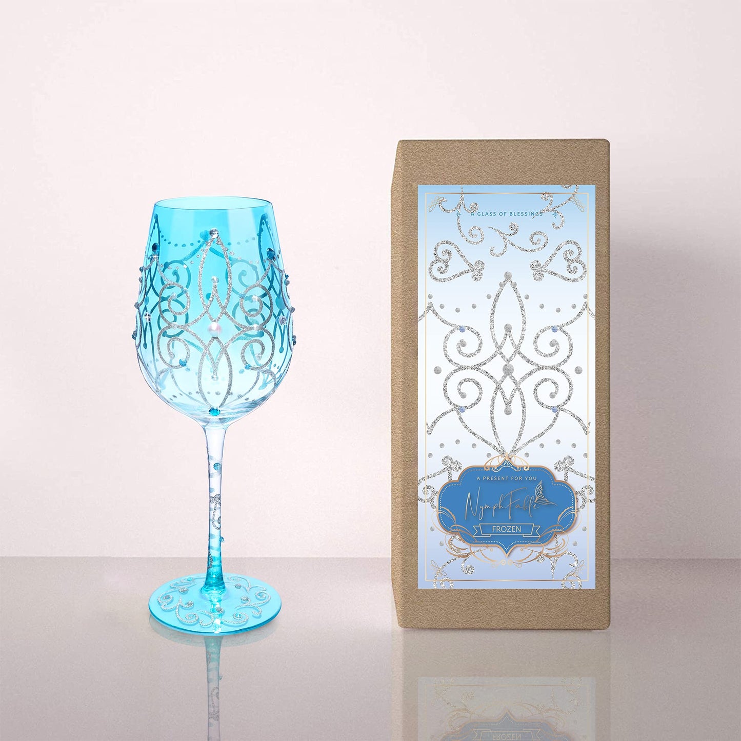 NymphFable Colorful Wine Glass Blue Princess Artisan Painted 15oz Personalised Gift for Birthdays Valentine's Day
