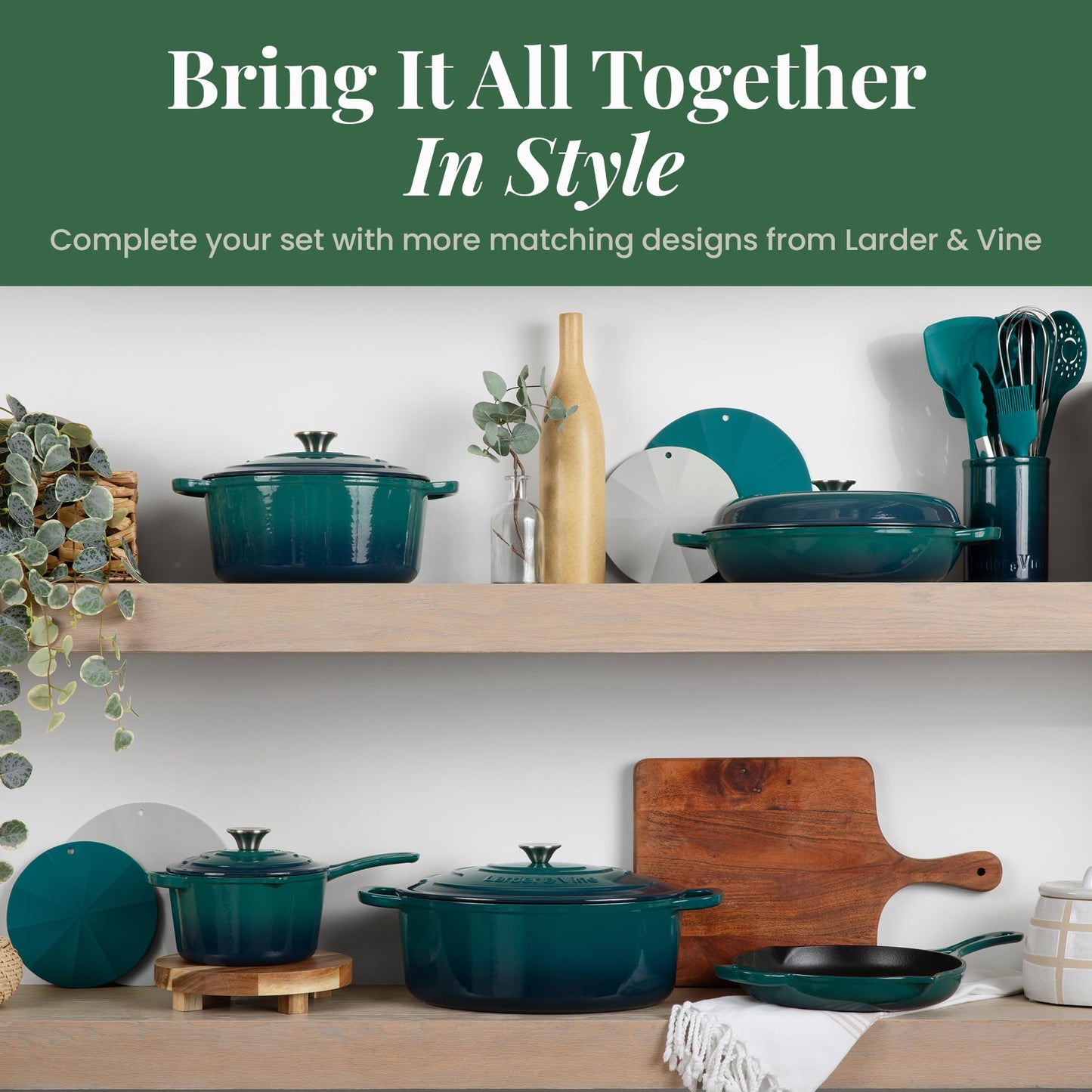 Bondi Teal 12-Piece Silicone Cooking Utensils Set | Silicone Utensils with Stainless Steel Handle and Ceramic Holder | Kitchen Utensils Set | Dishwasher Safe Set of Kitchen Essentials | Bondi