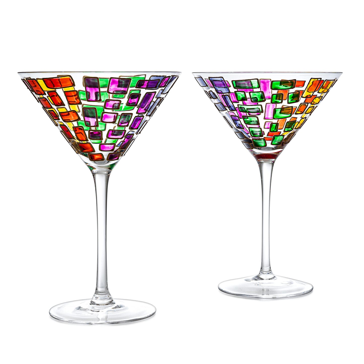 The Wine Savant Renaissance Holiday Stained Glass Windows, Artisanal Hand Painted Glassware Gift Idea Her, Him, Birthday, Mom, Housewarming, Gifts Ideas for Women & Men (Martini Glasses)